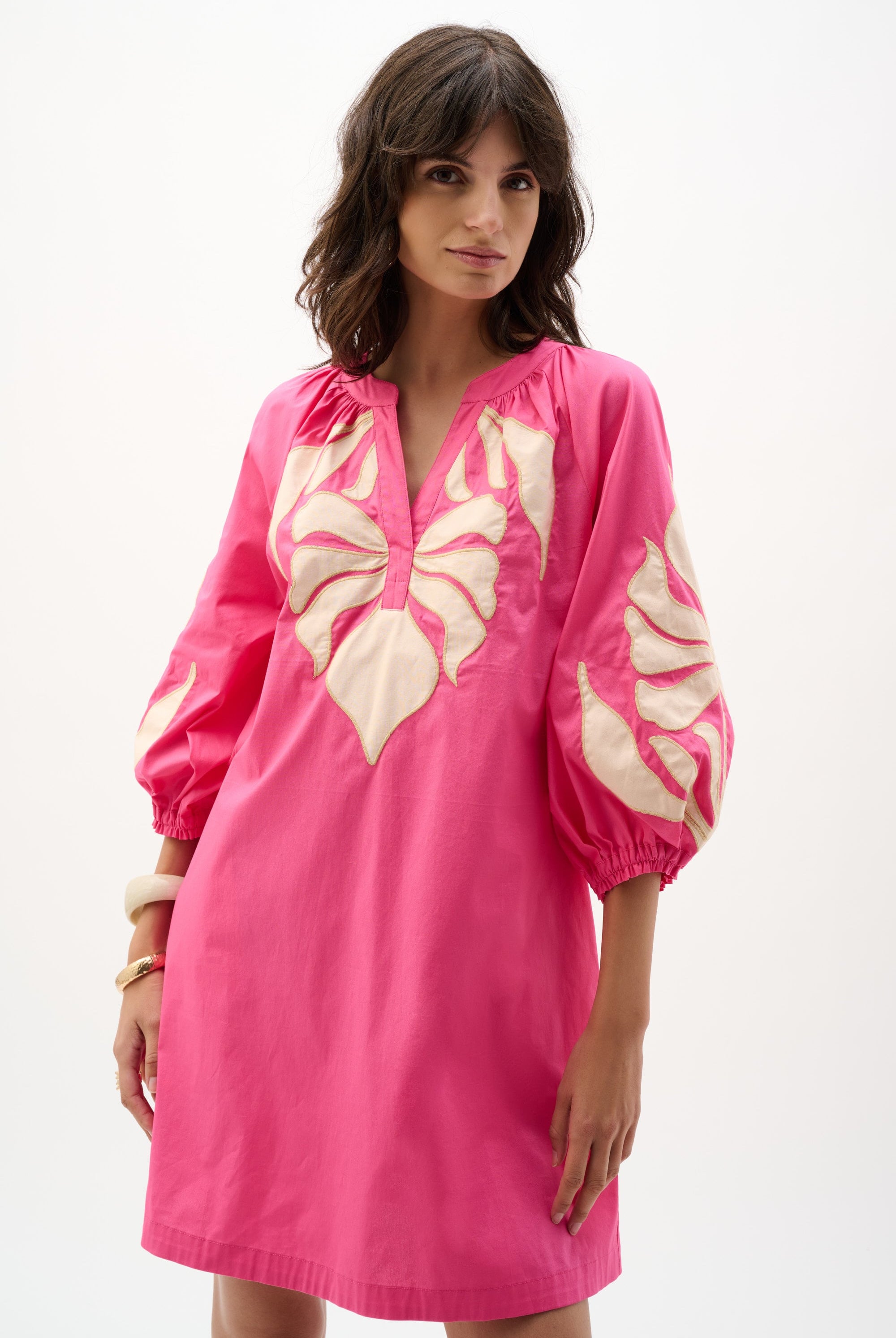 Stretch Cotton Floral Embroidered Straight Dress