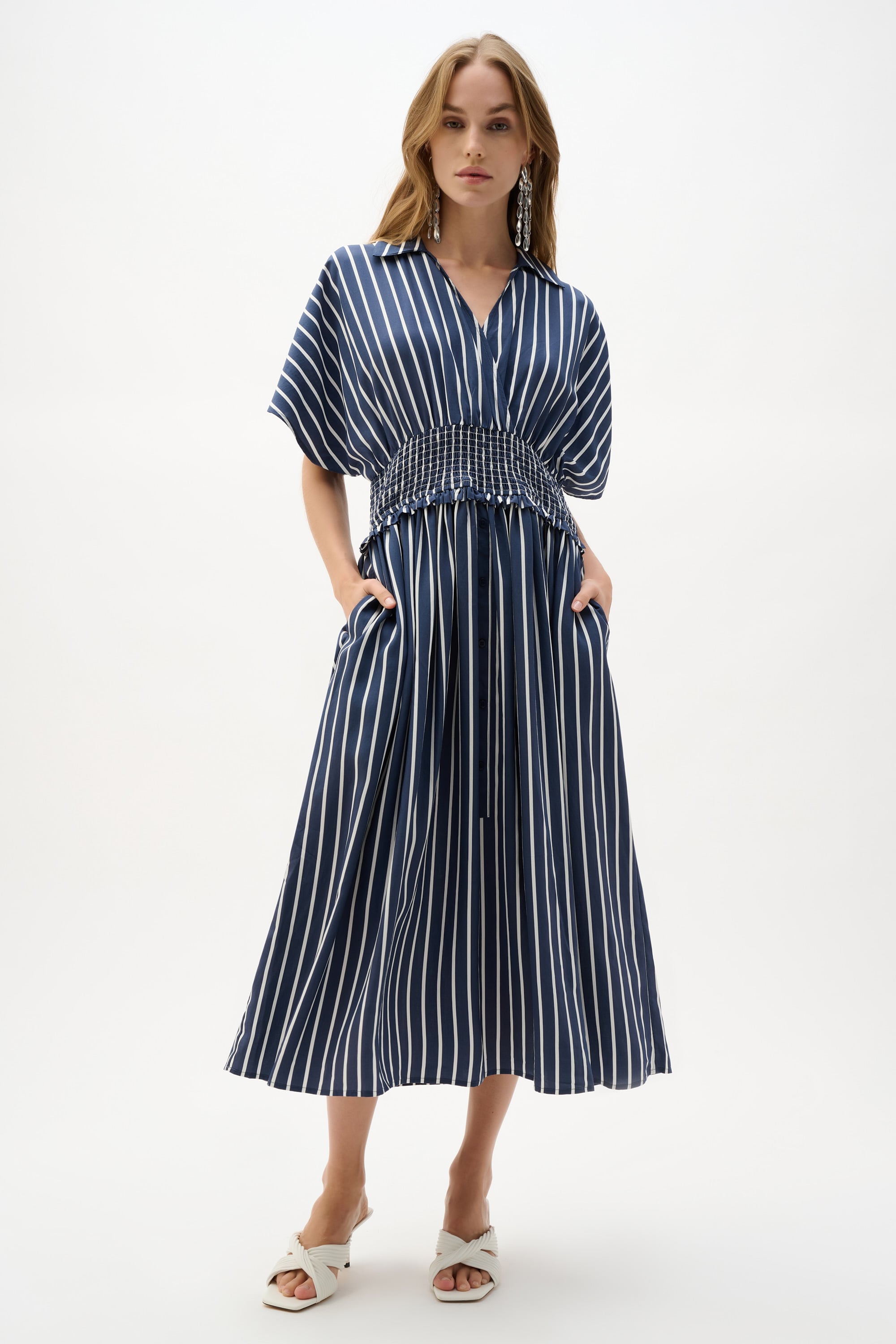 Flowy Poplin Stripe Print Fit And Flare Dress
