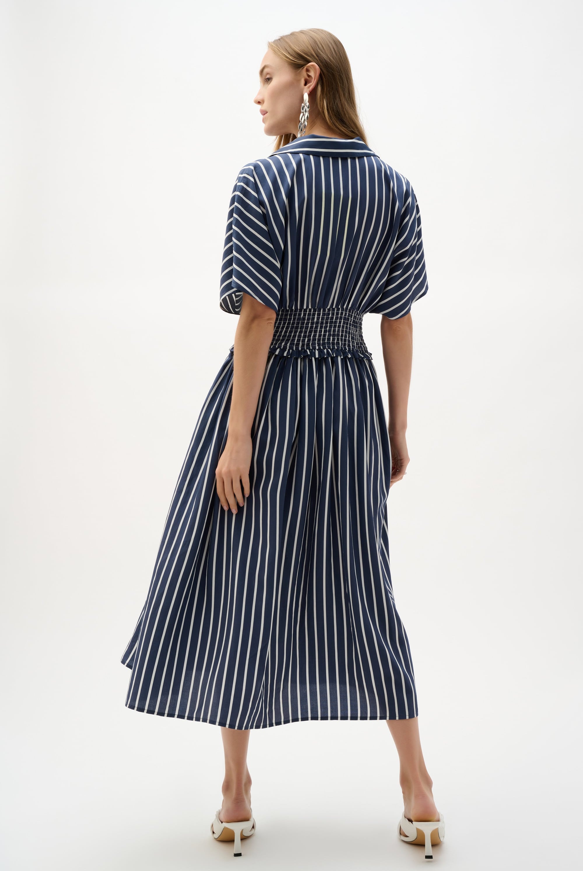 Flowy Poplin Stripe Print Fit And Flare Dress