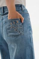 Joseph Ribkoff Repreve® Denim Wide Leg Crop Jeans With Embroidery-262915
