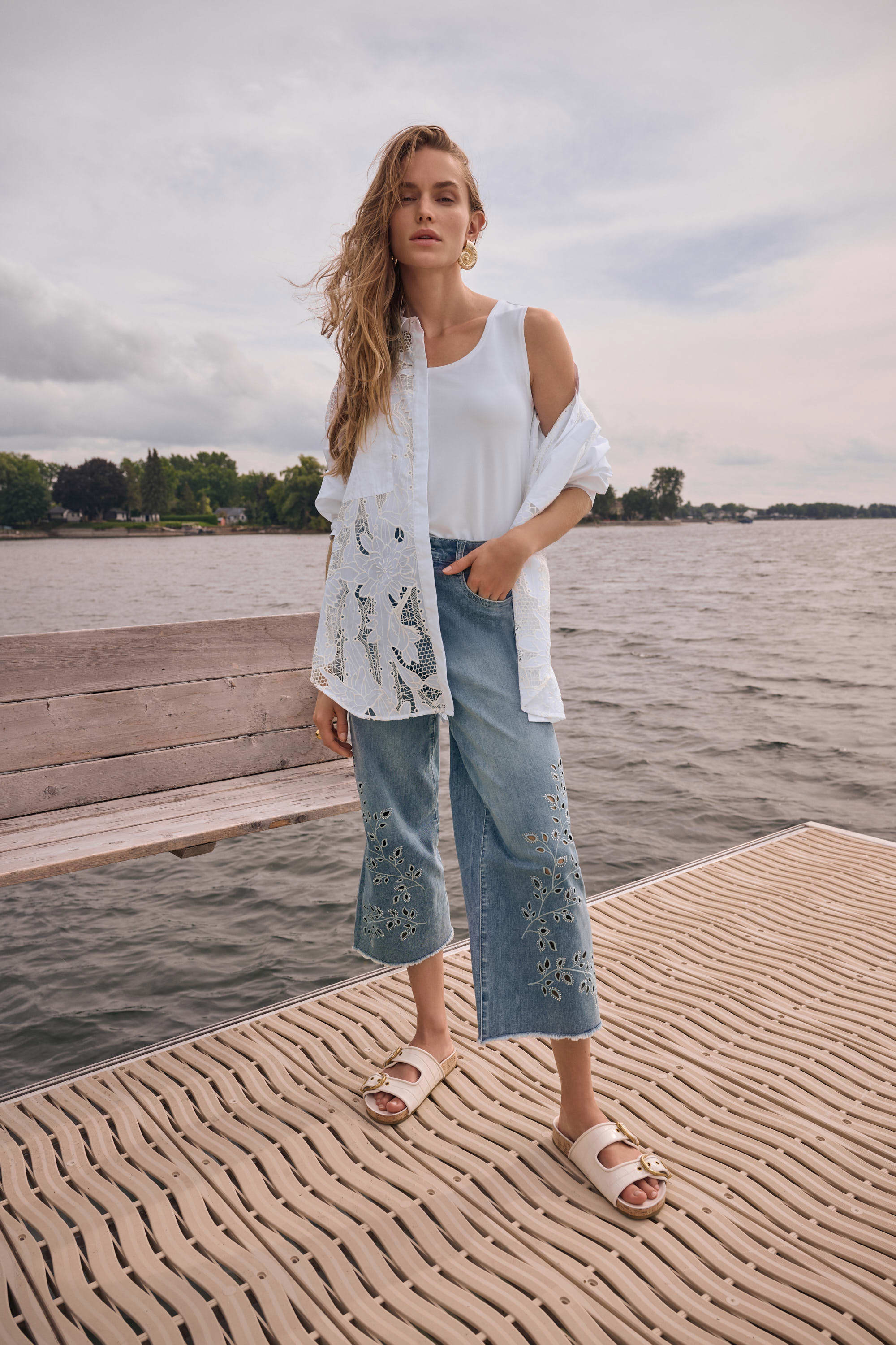 Joseph Ribkoff Repreve® Denim Wide Leg Crop Jeans With Embroidery-262915