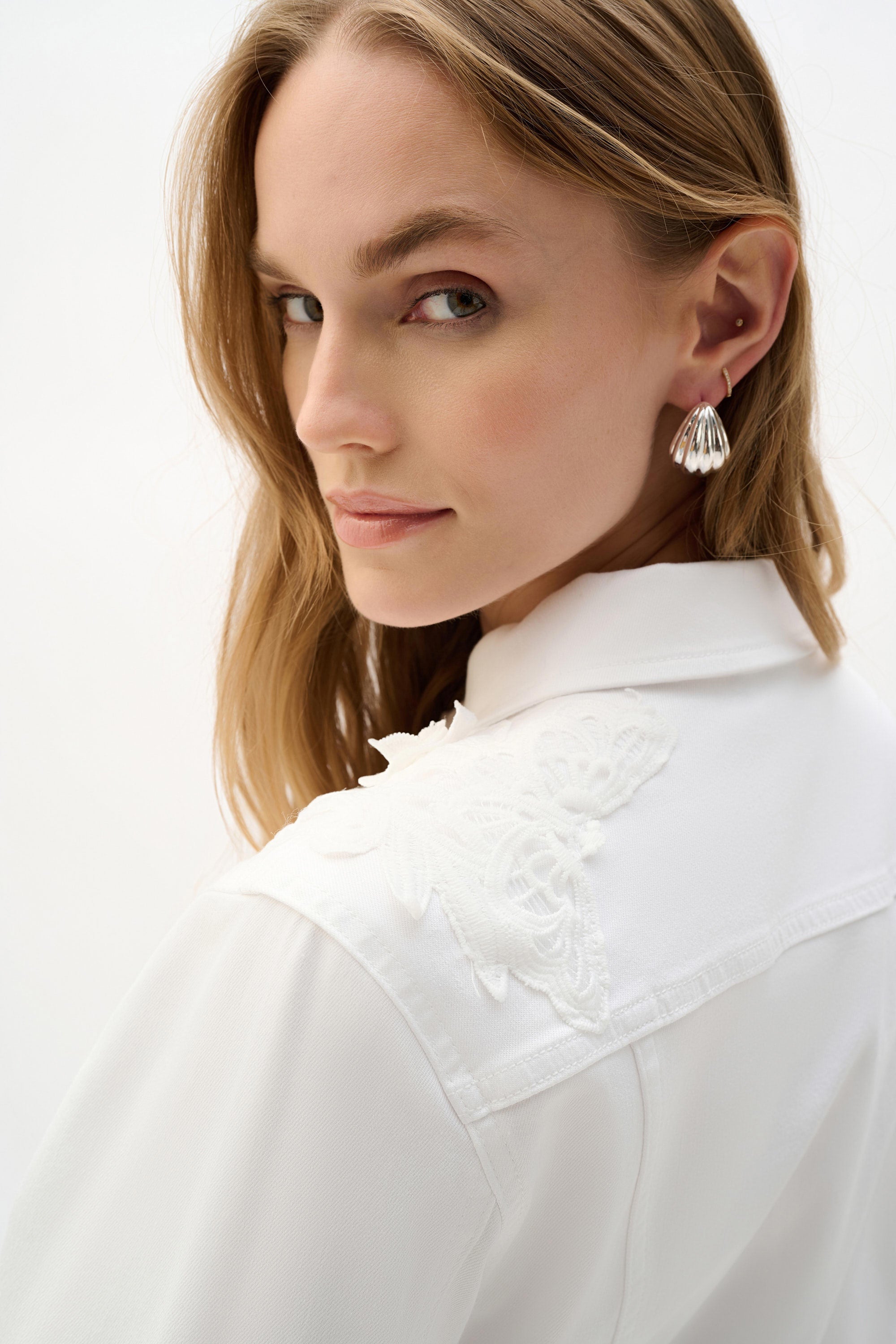 Joseph Ribkoff FEATHERWEAVE™ Denim Jacket With Lace Embroidery-262916