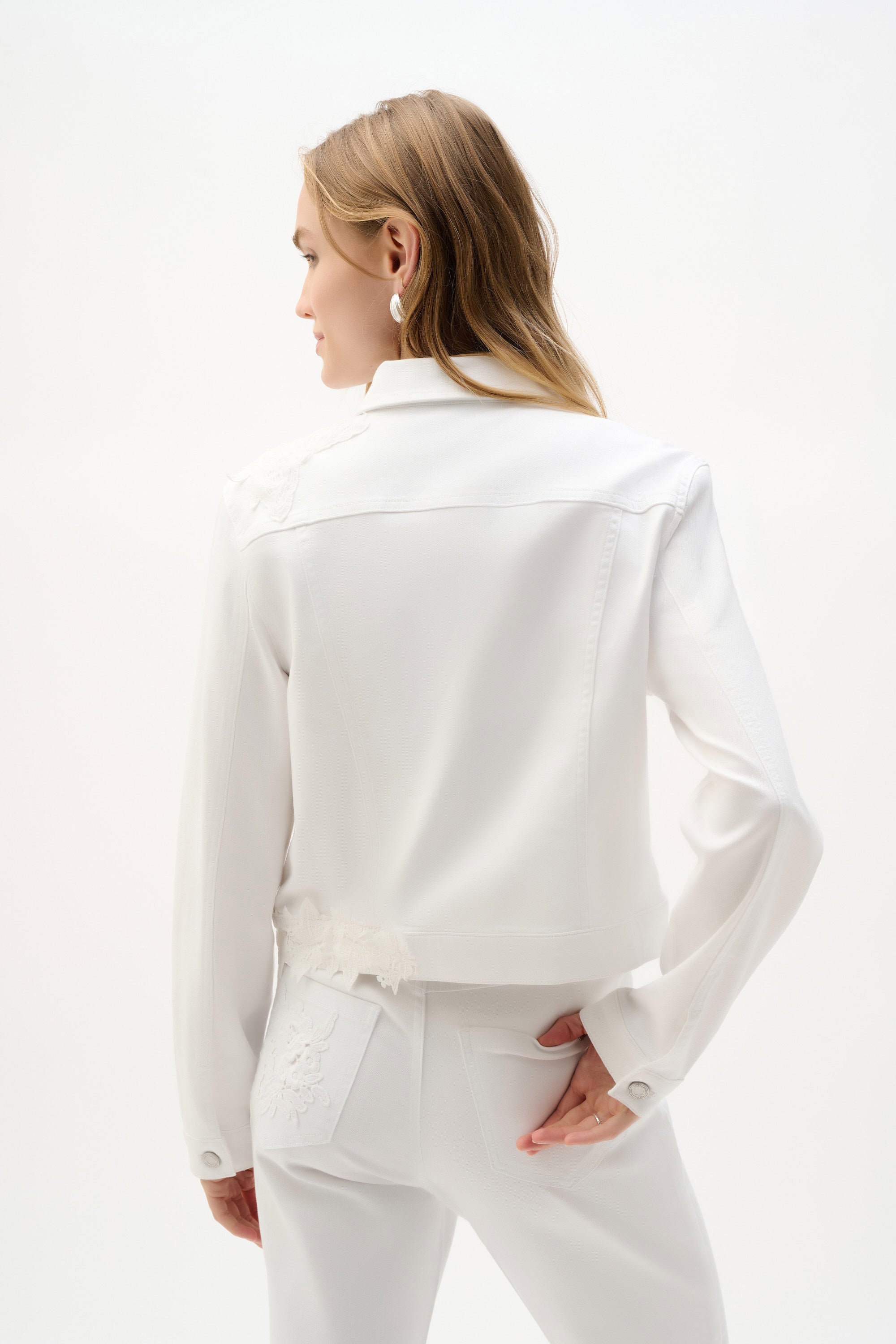 Joseph Ribkoff FEATHERWEAVE™ Denim Jacket With Lace Embroidery-262916