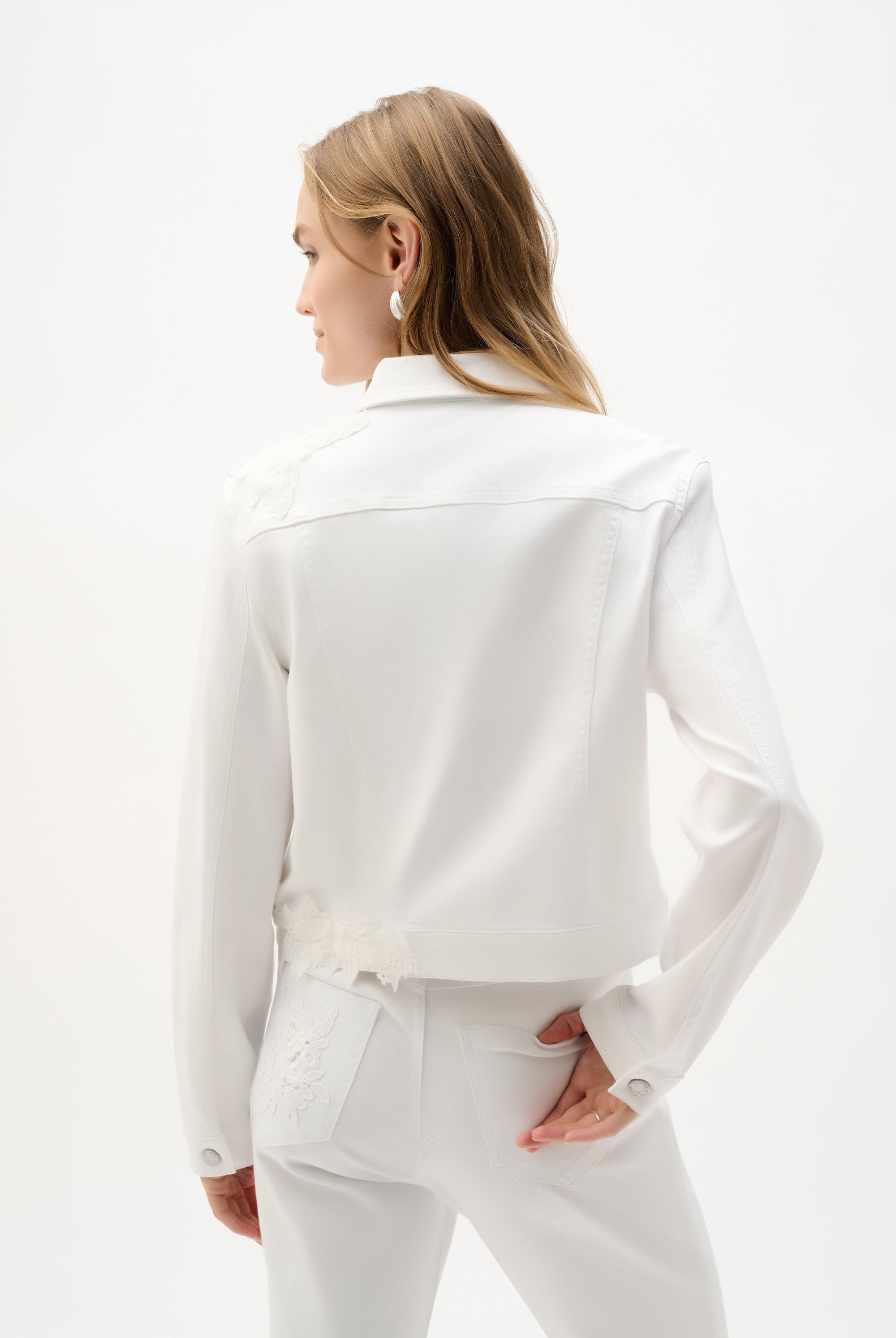 Featherweave Denim Jacket With Lace Embroidery