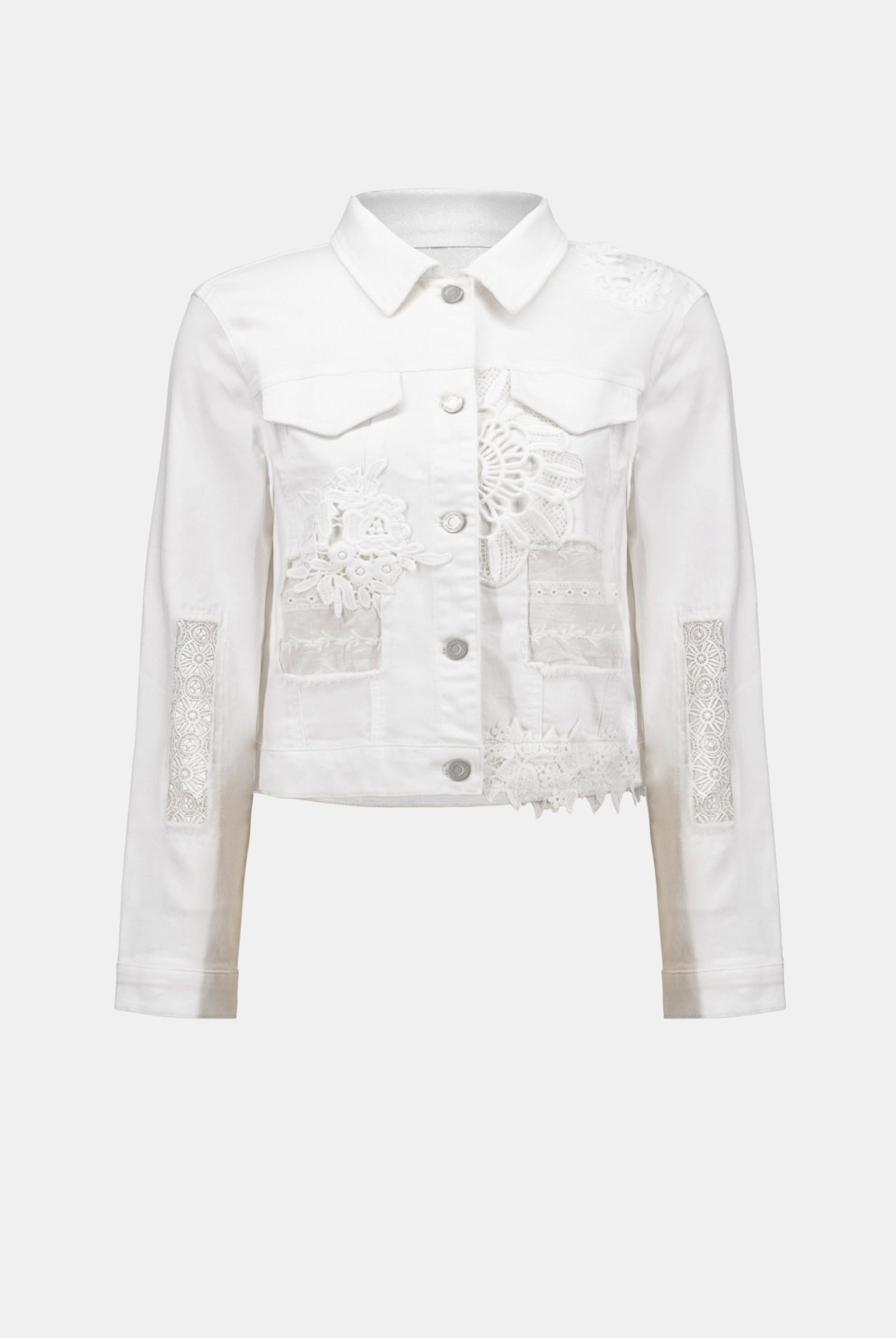 Featherweave Denim Jacket With Lace Embroidery