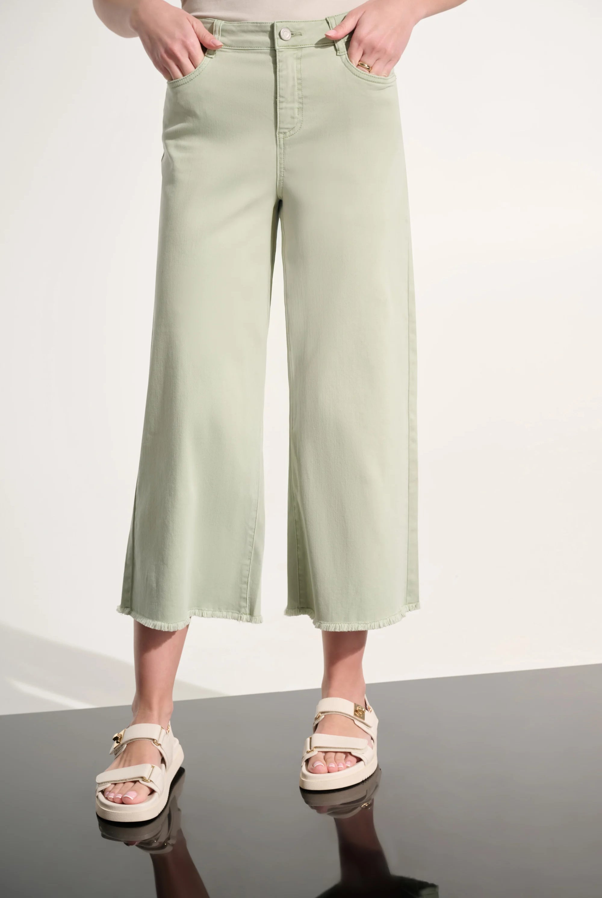Joseph Ribkoff Goldie Featherweave Denim Wide Leg Cropped Jeans- 262918B | Unique Apparel USA