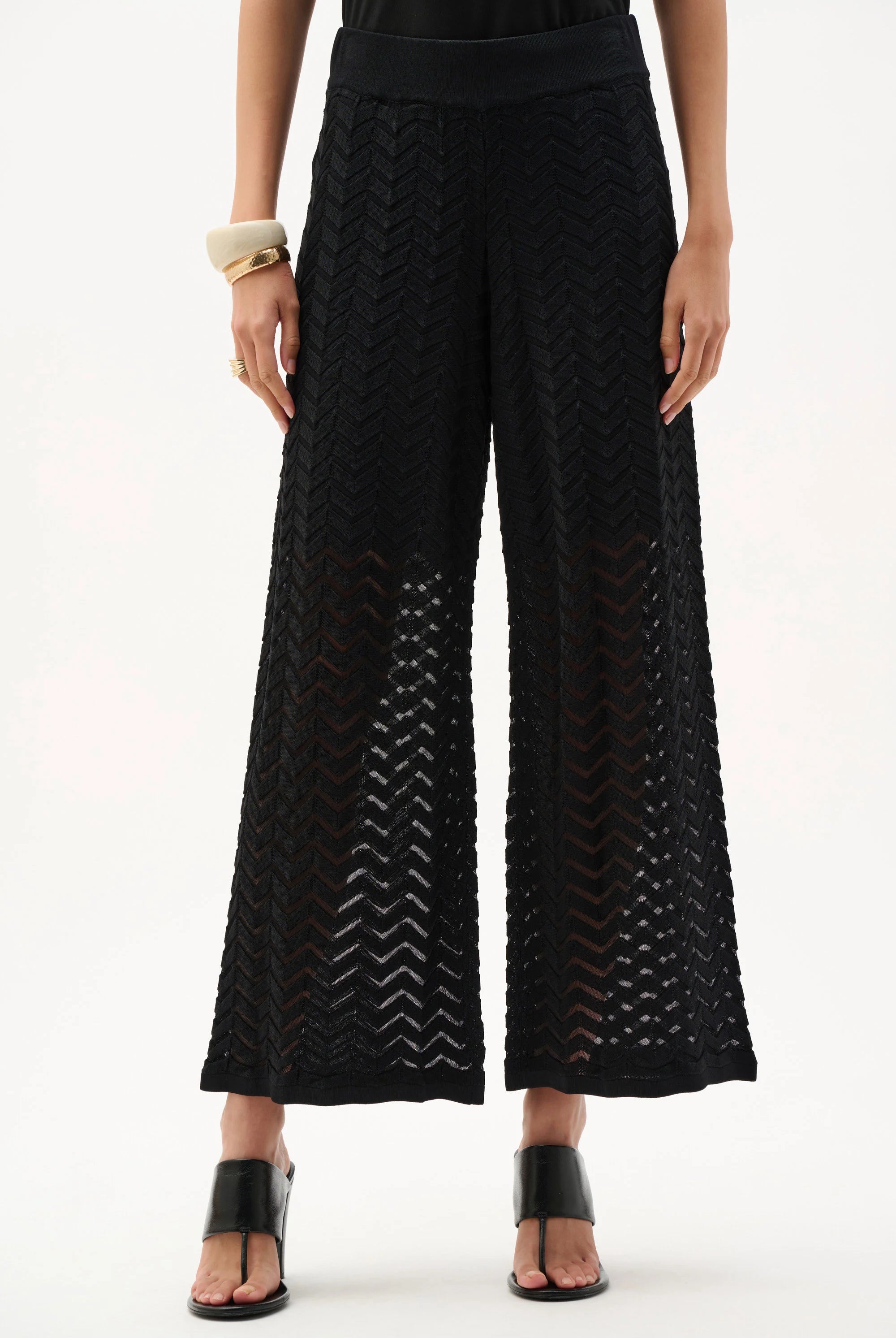 Joseph Ribkoff Viscose Jacquard Knit Chevron Stitch Culotte Pants | Unique Apparel USA
