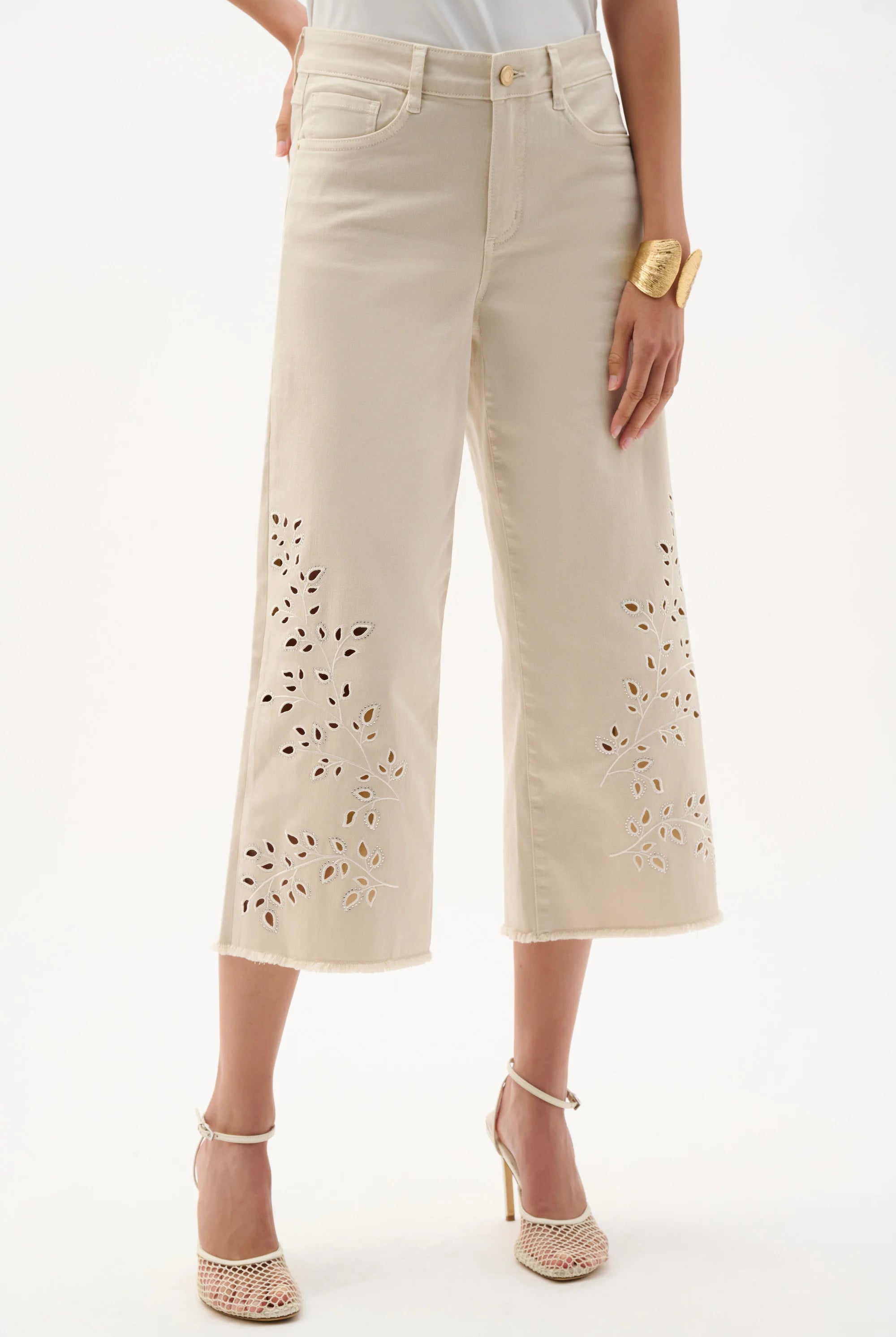 Joseph Ribkoff Repreve® Denim Wide Leg Crop Jeans With Embroidery | Unique Apparel USA