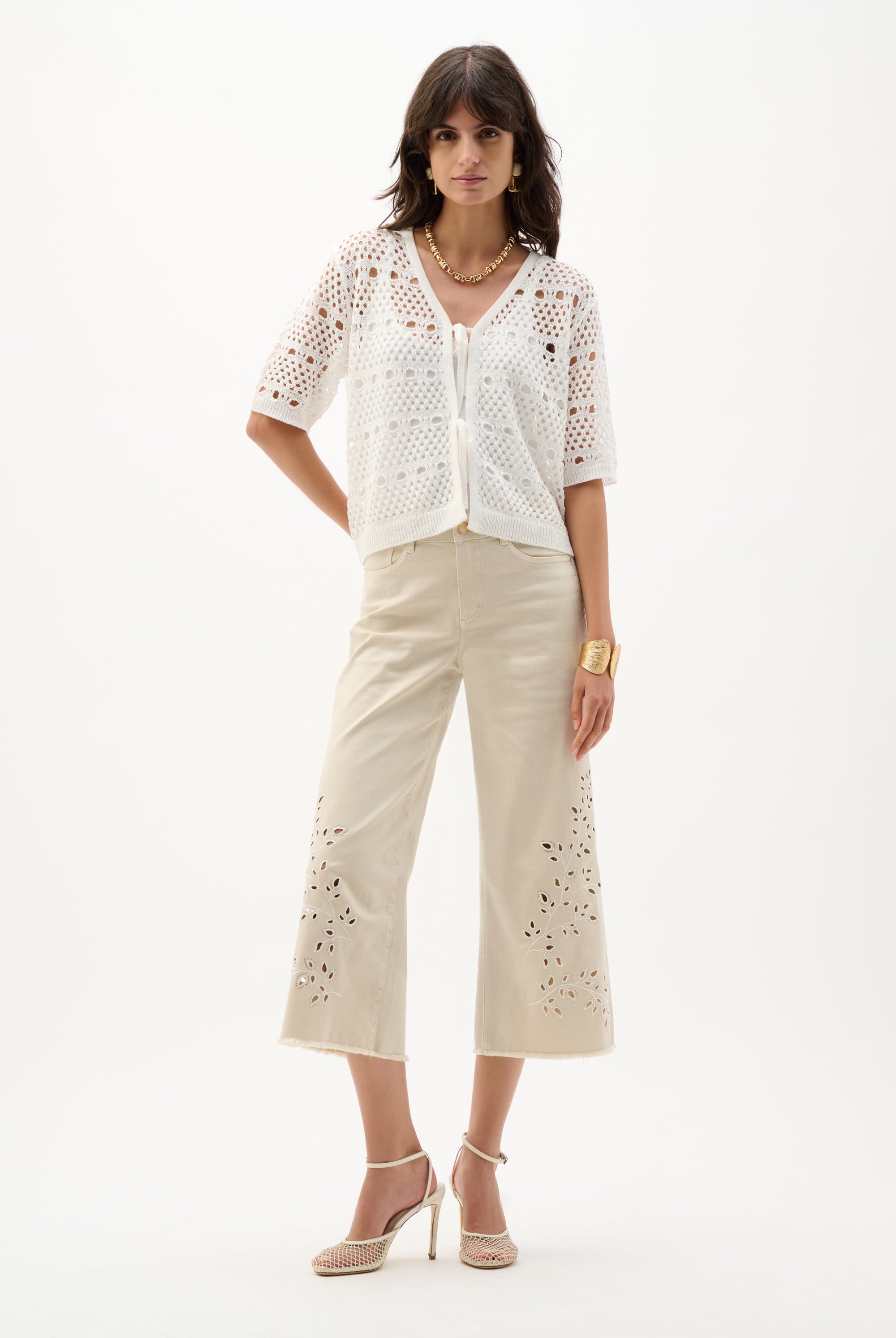 Repreve® Denim Wide Leg Crop Jeans With Embroidery