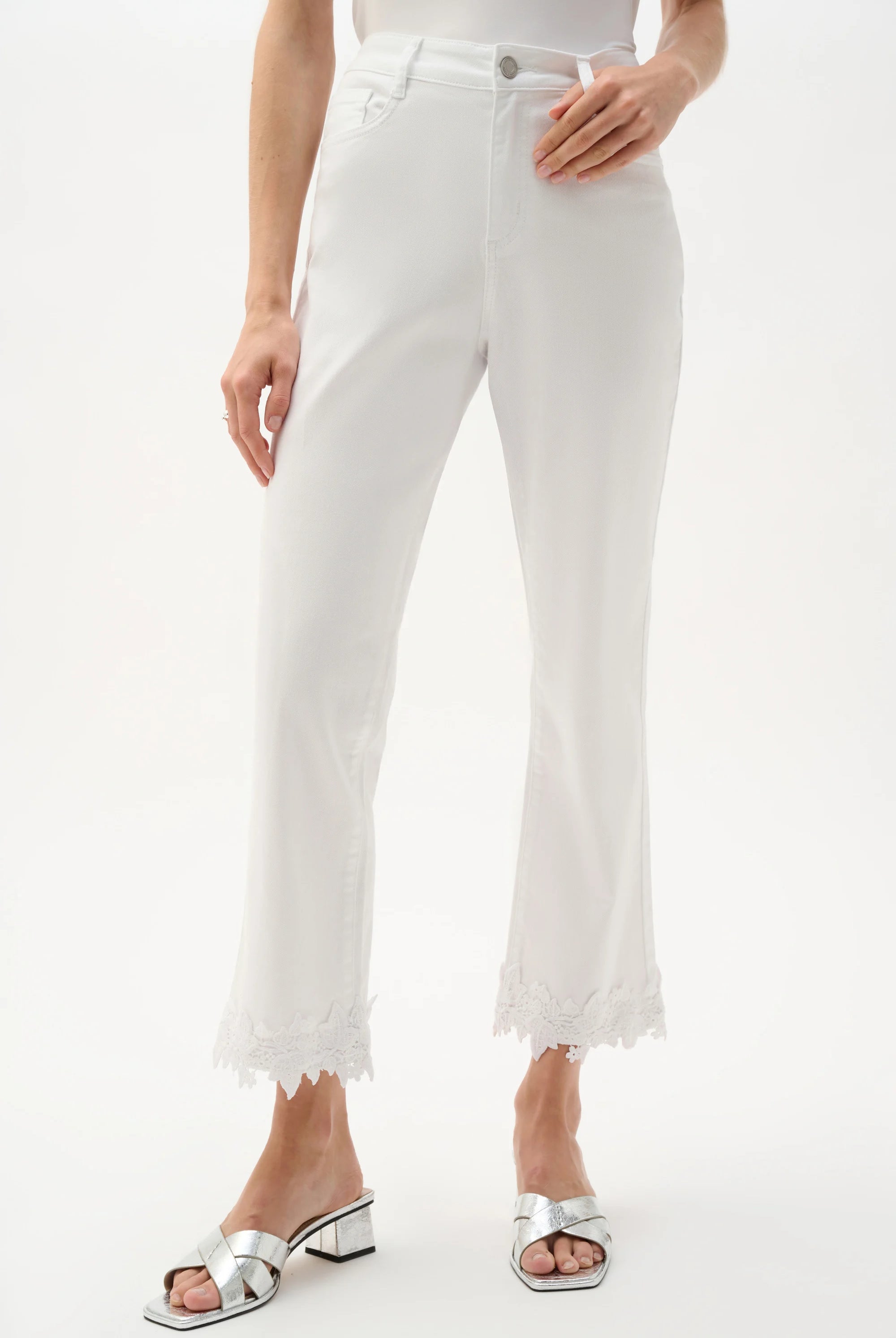Joseph Ribkoff Featherweave™ Denim Straight Crop Jeans With Lace Appliqué - Style 262938 | Unique Apparel USA