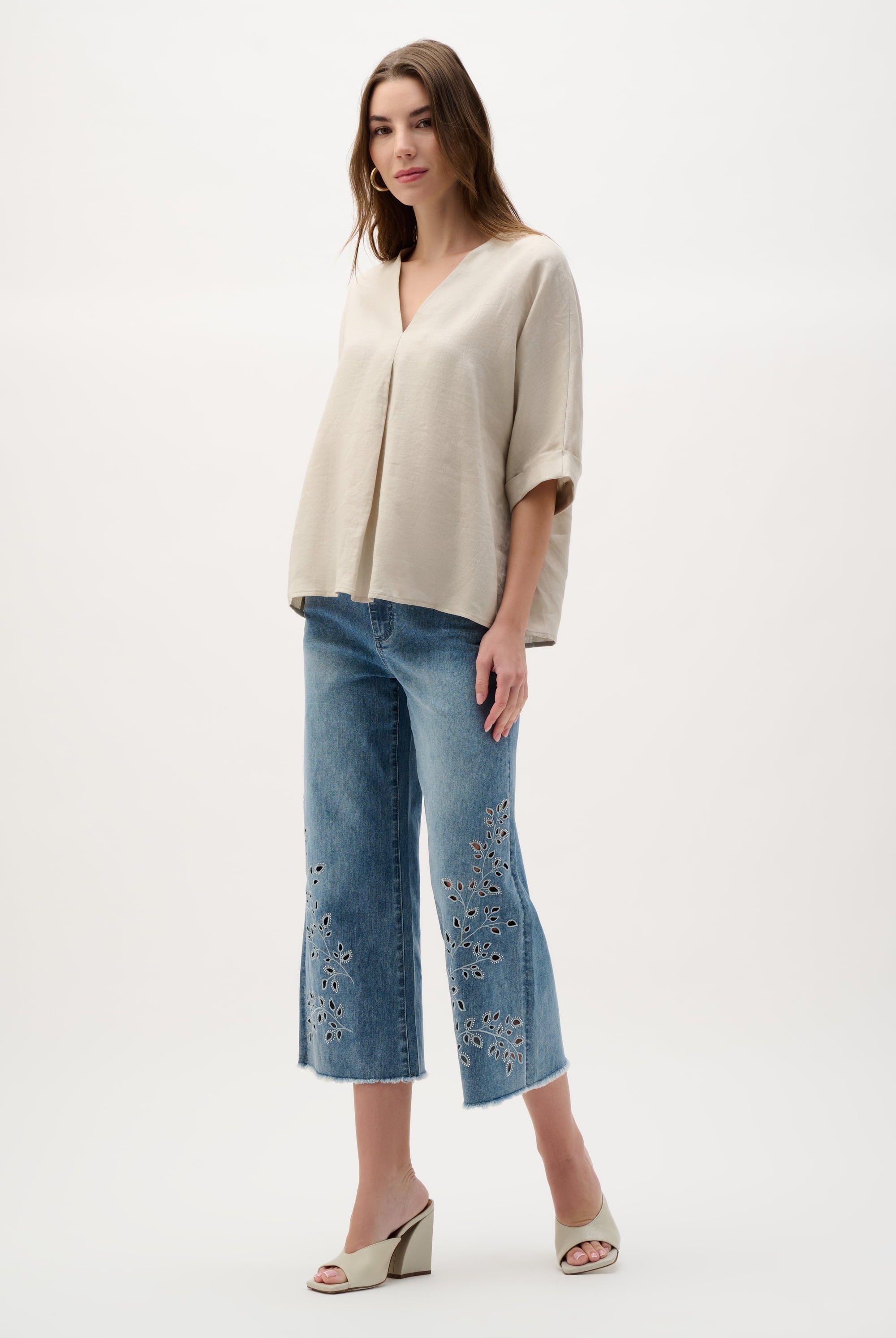 Linen Straight Top With V-notch neckline