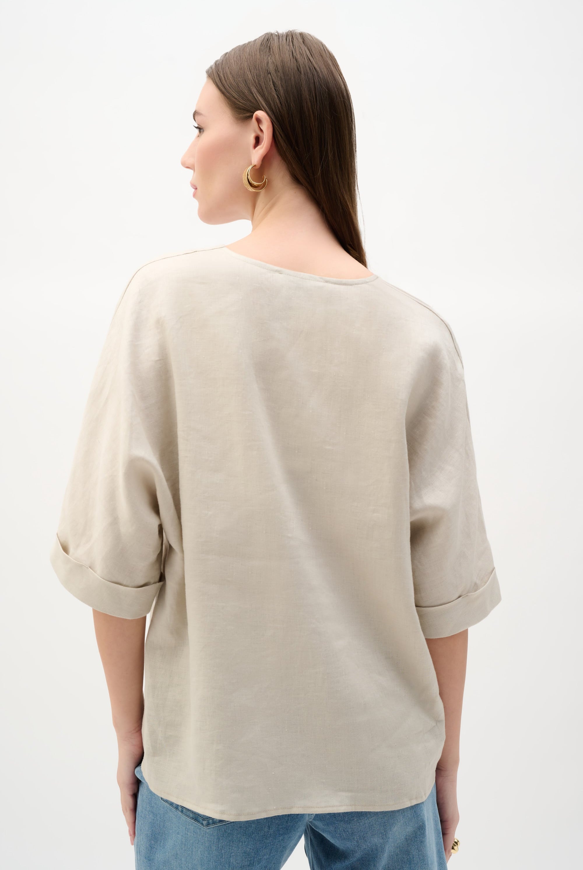 Linen Straight Top With V-notch neckline