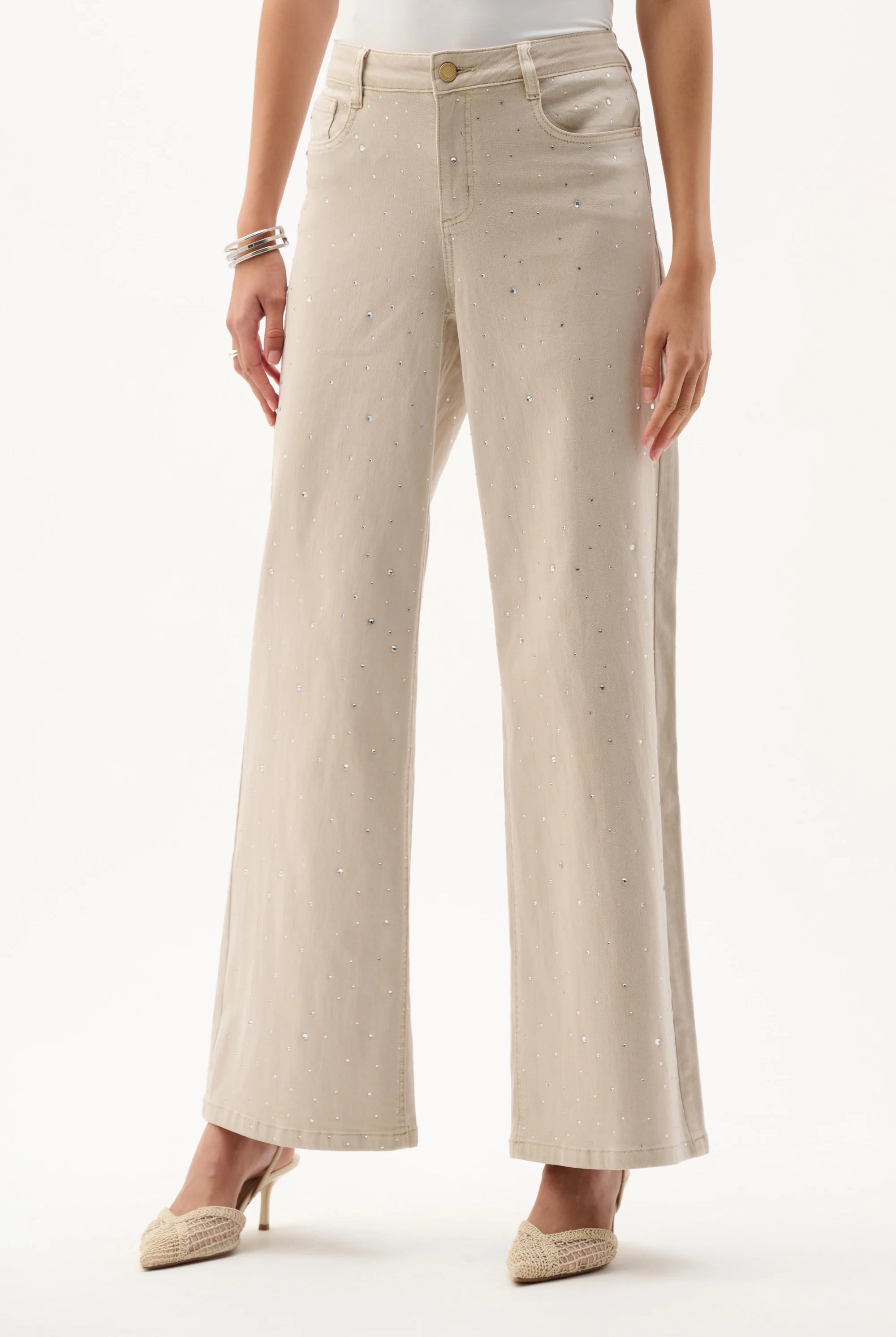 Joseph Ribkoff Featherweave™ Denim Wide Leg Jeans With Rhinestones | Unique Apparel USA
