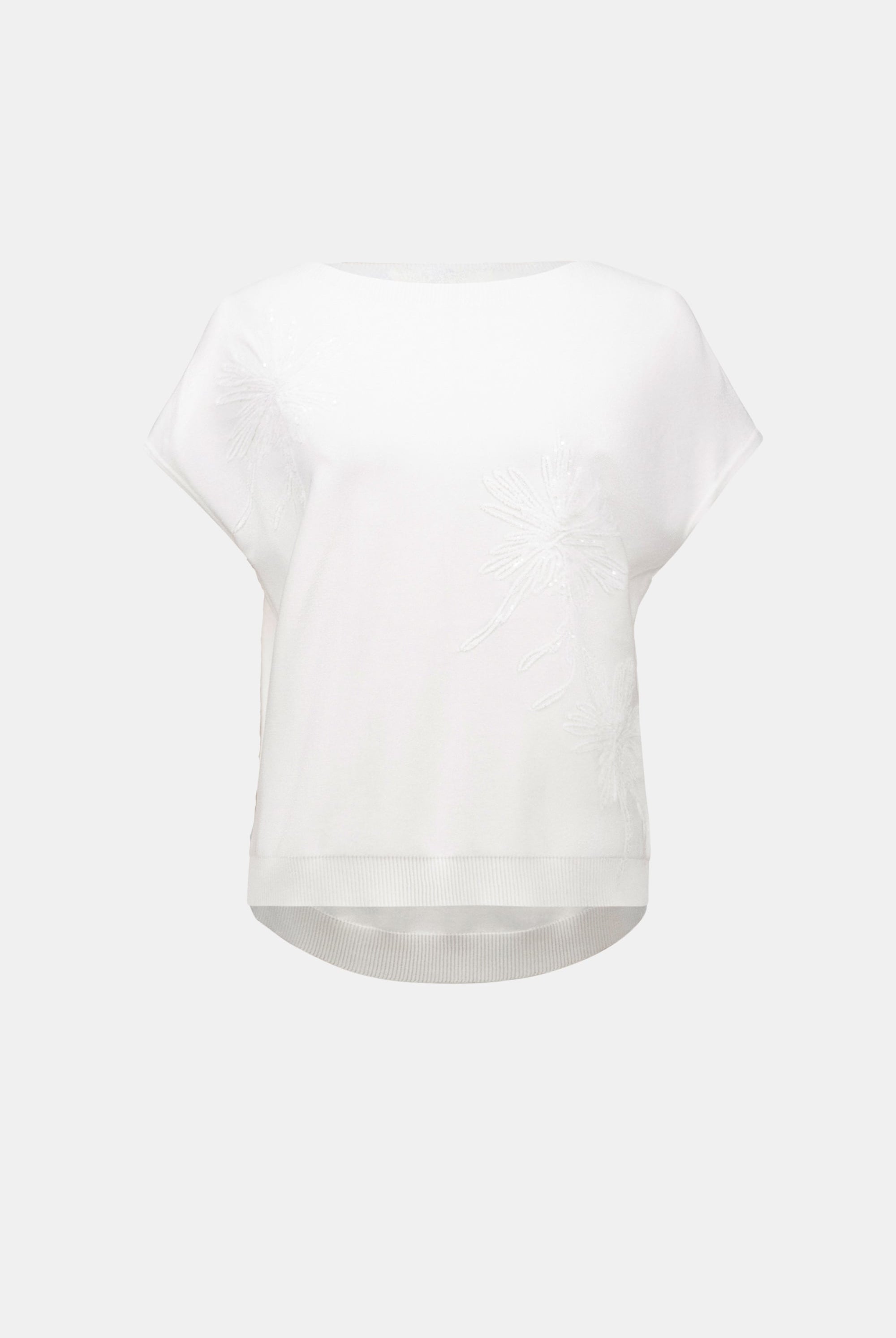 Viscose Sweater Knit Top With Embroidered Flowers