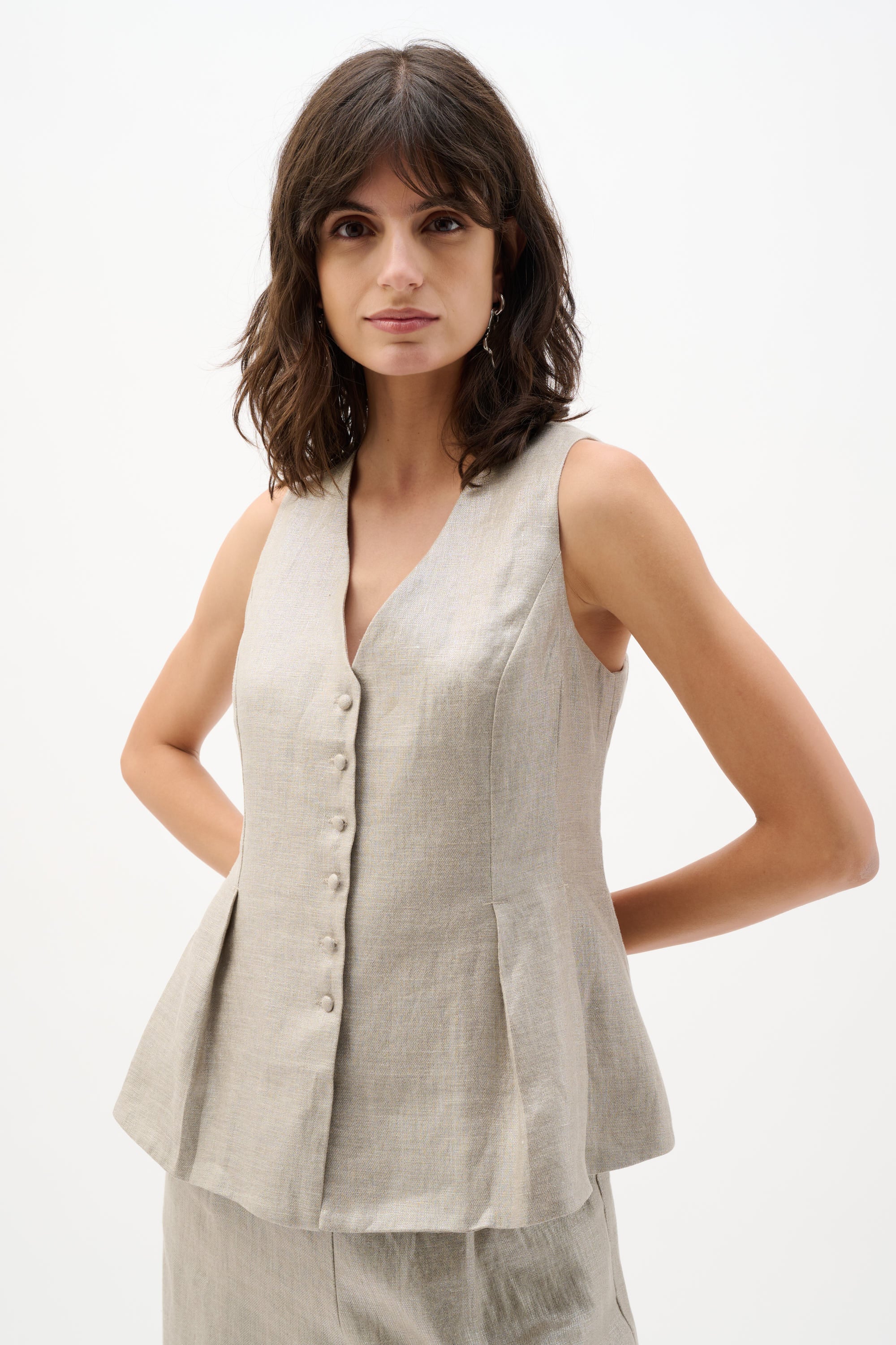 Foiled Linen Peplum Vest