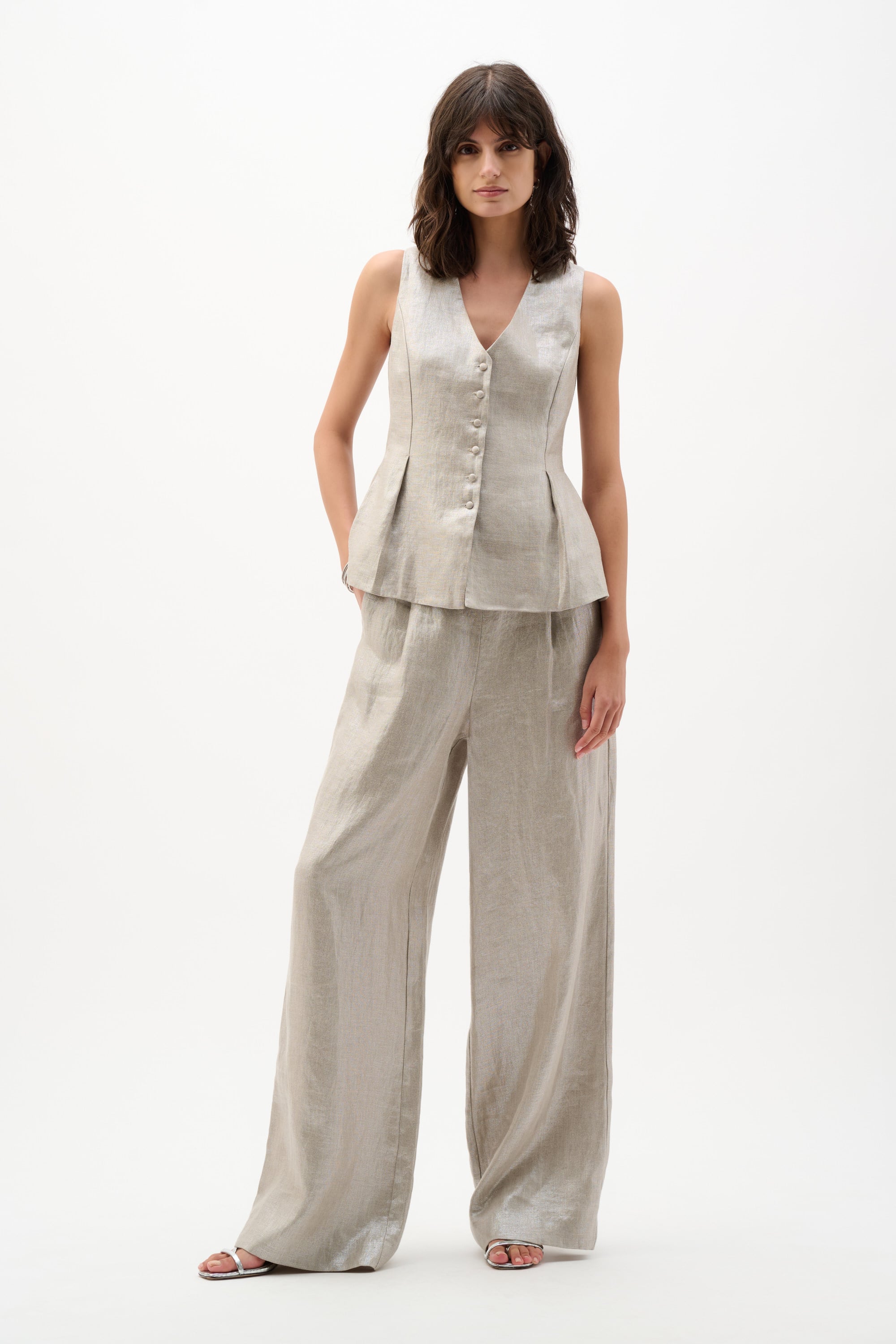 Foiled Linen Peplum Vest