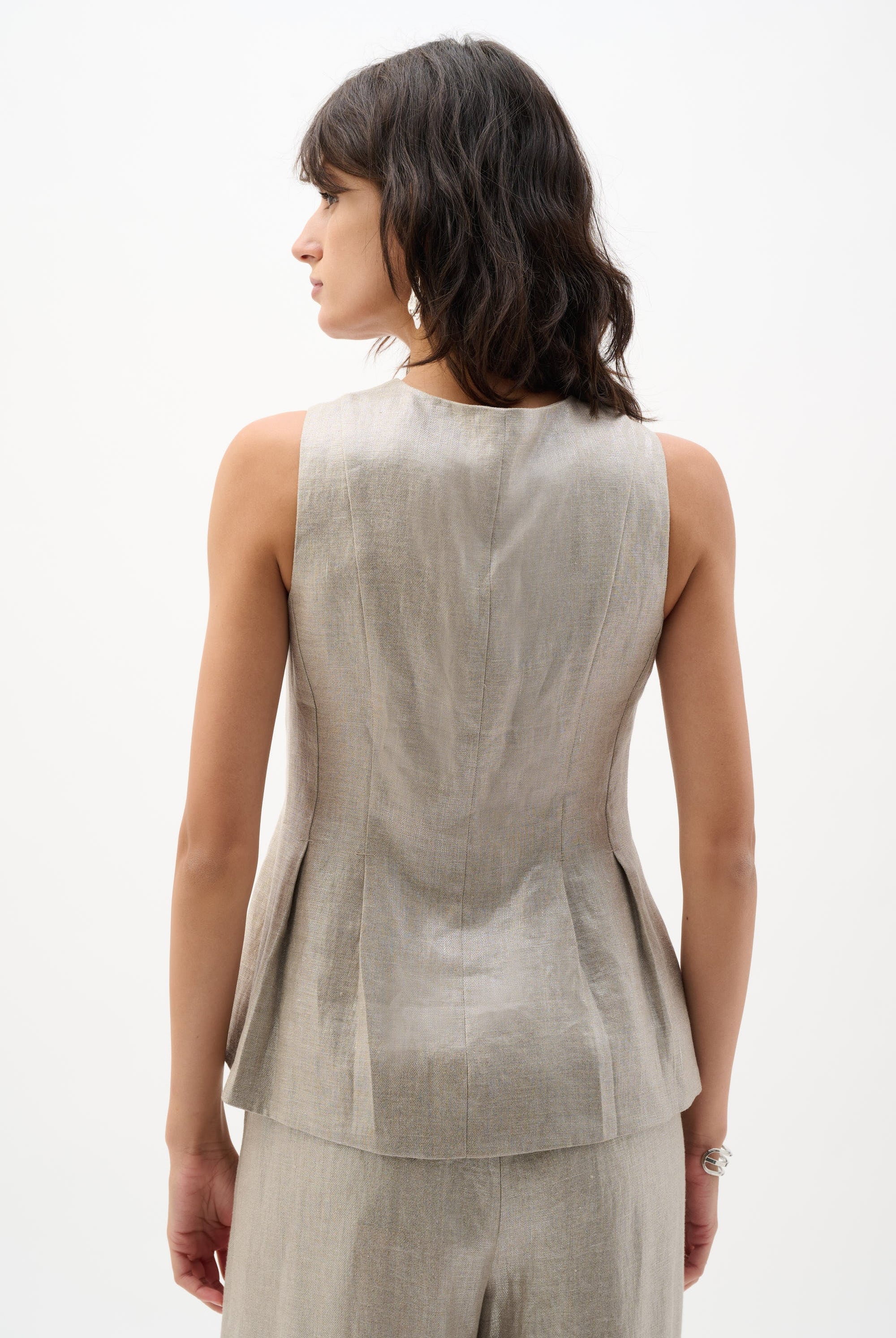 Foiled Linen Peplum Vest