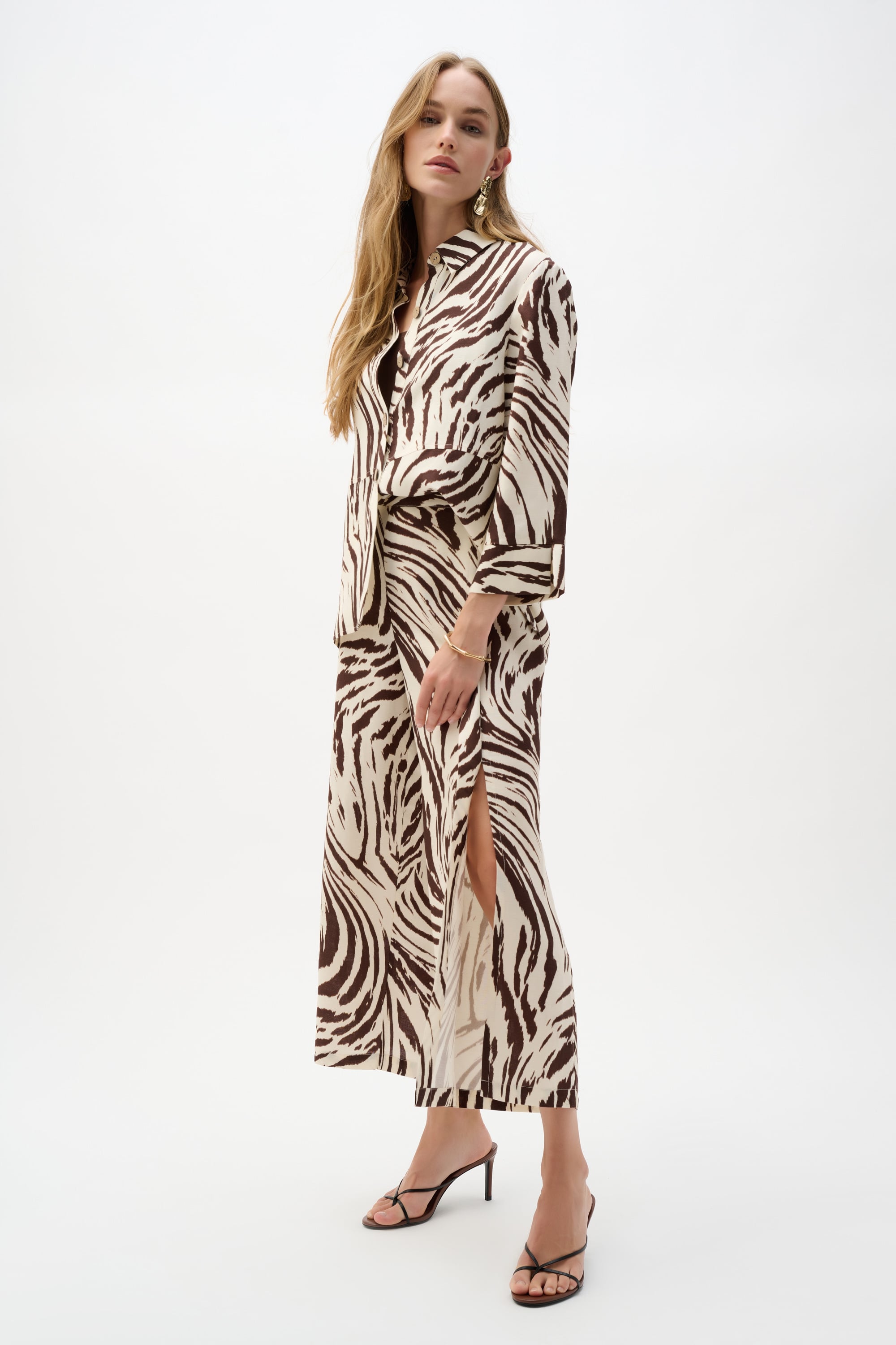 Linen Blend Animal Print Culotte Pants With Pleats