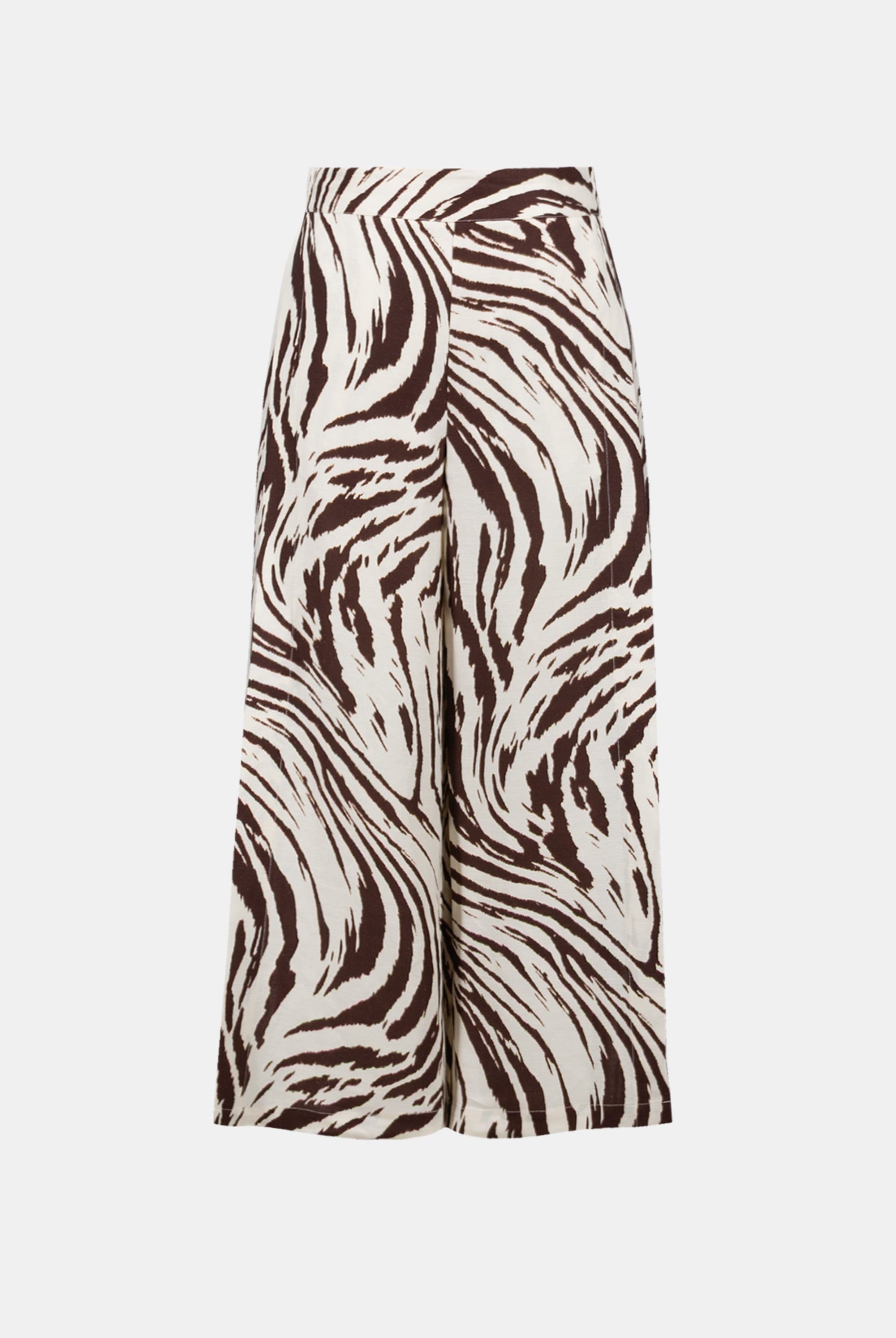Linen Blend Animal Print Culotte Pants With Pleats