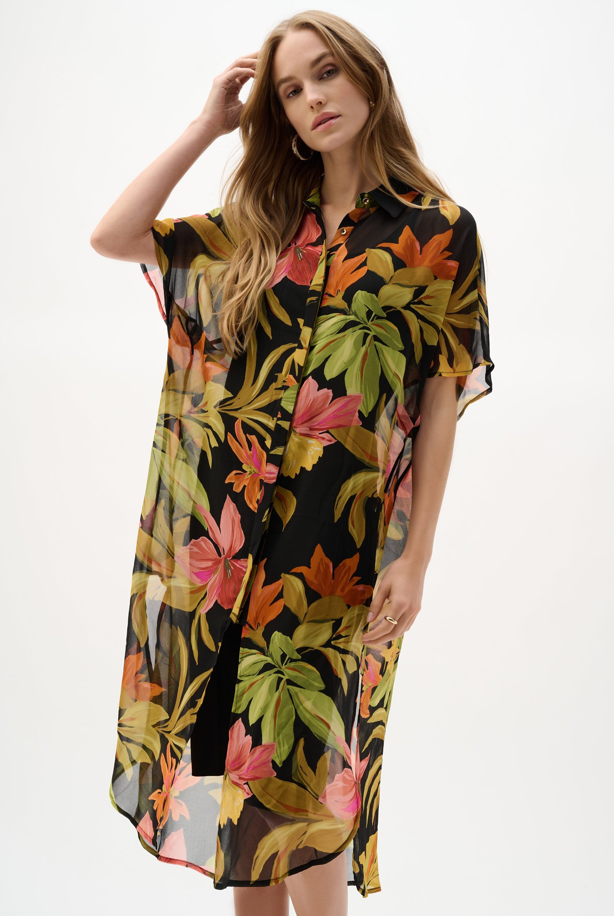 Chiffon Tropical Print Straight Blouse