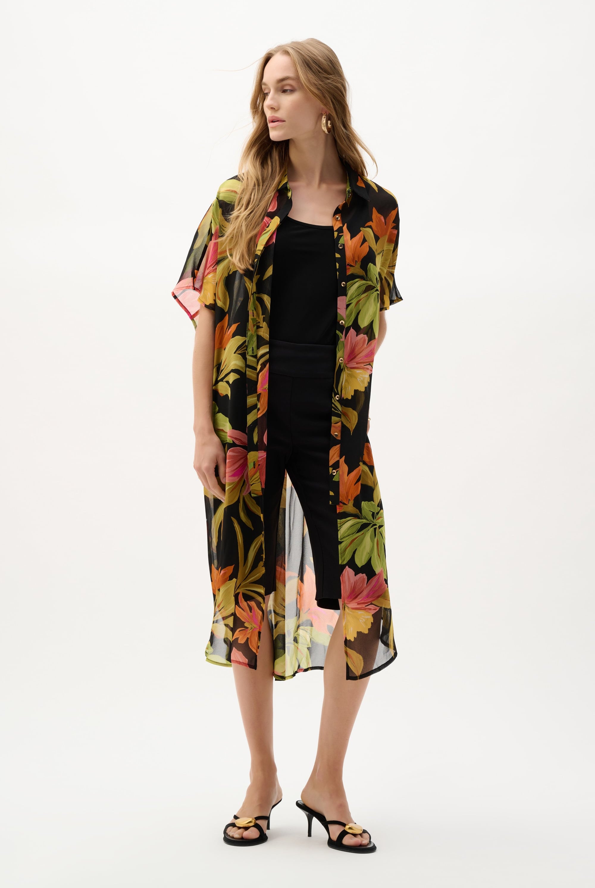 Chiffon Tropical Print Straight Blouse