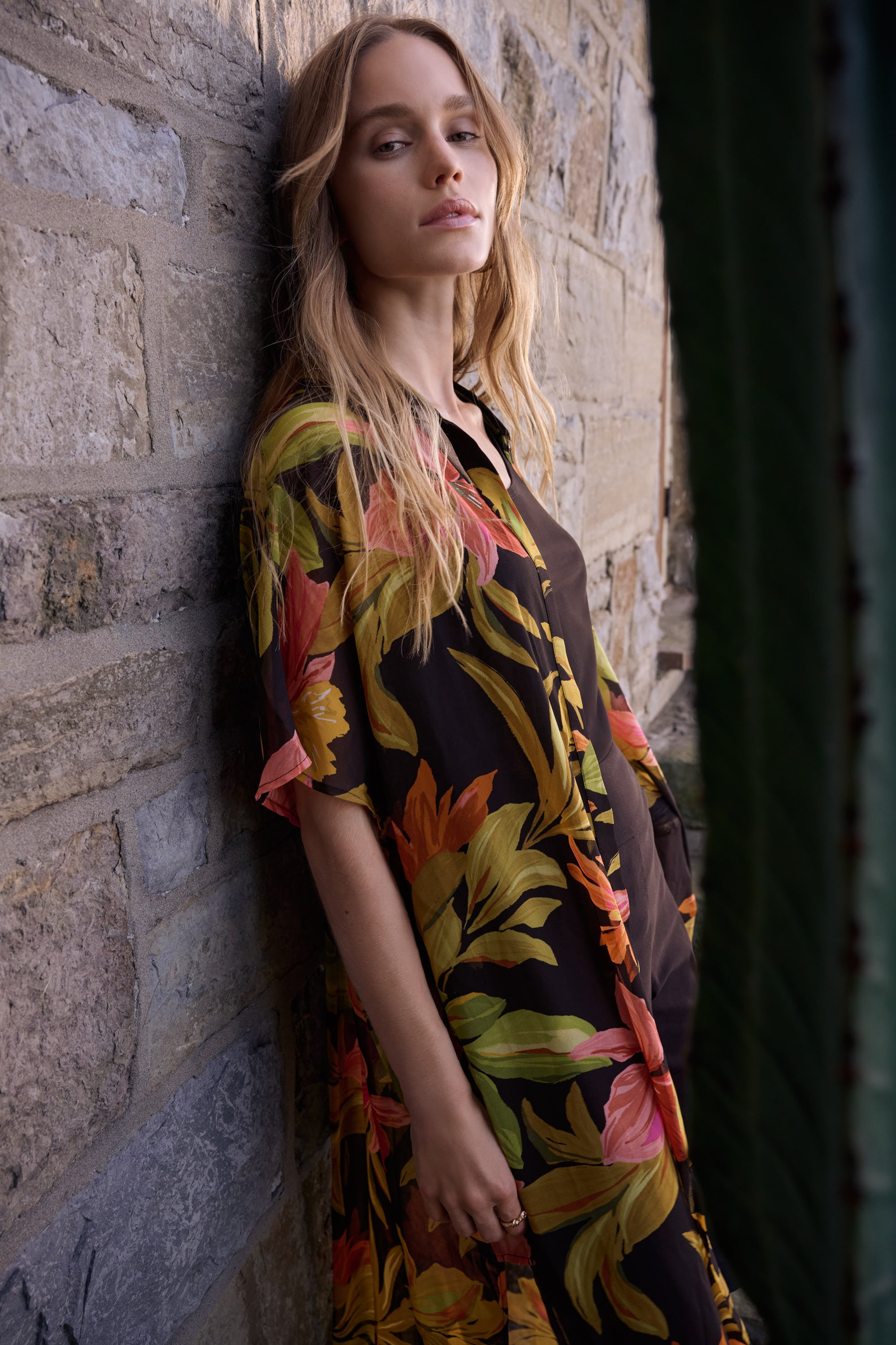 Chiffon Tropical Print Straight Blouse