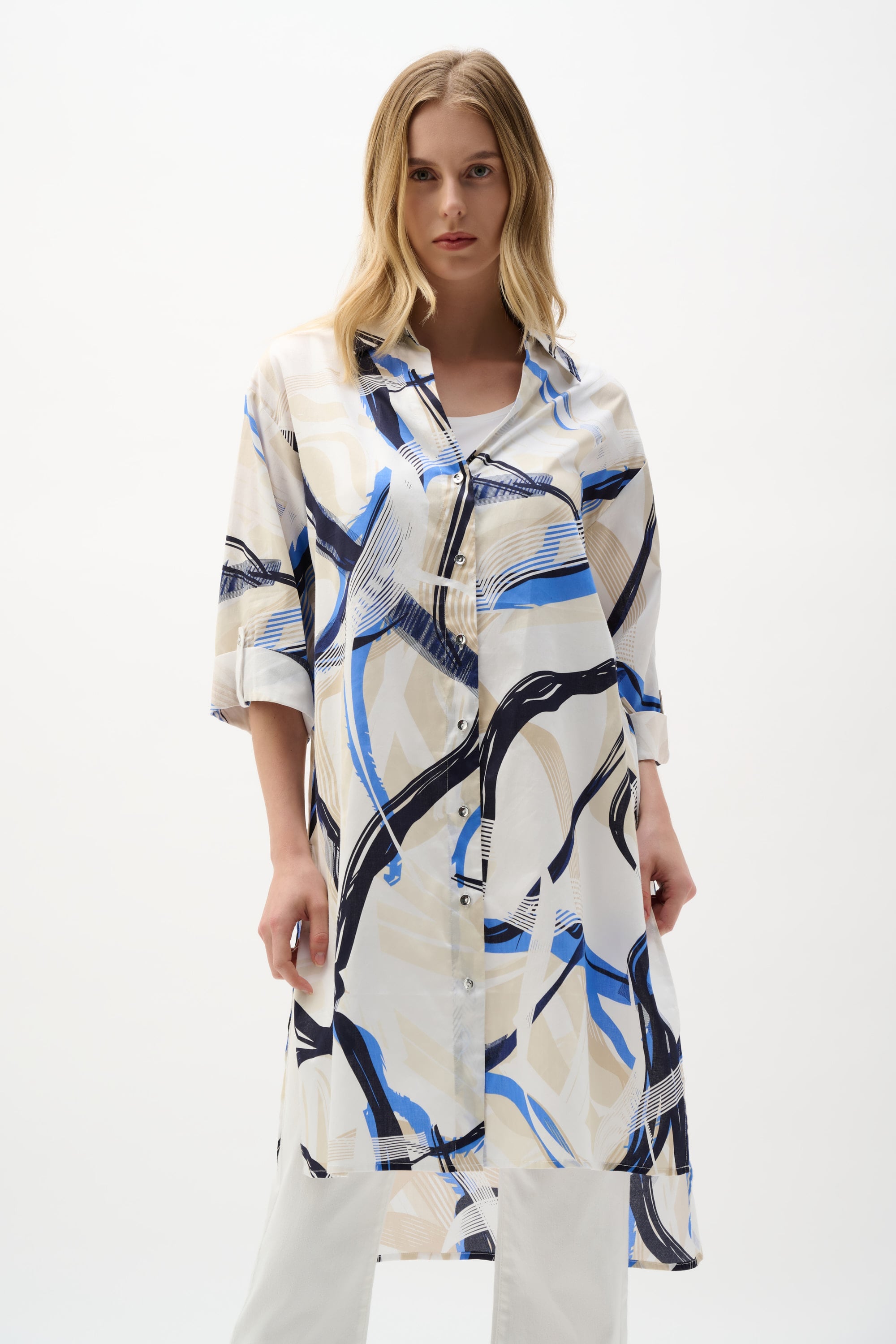 Cotton Voile Abstract Print Straight Blouse