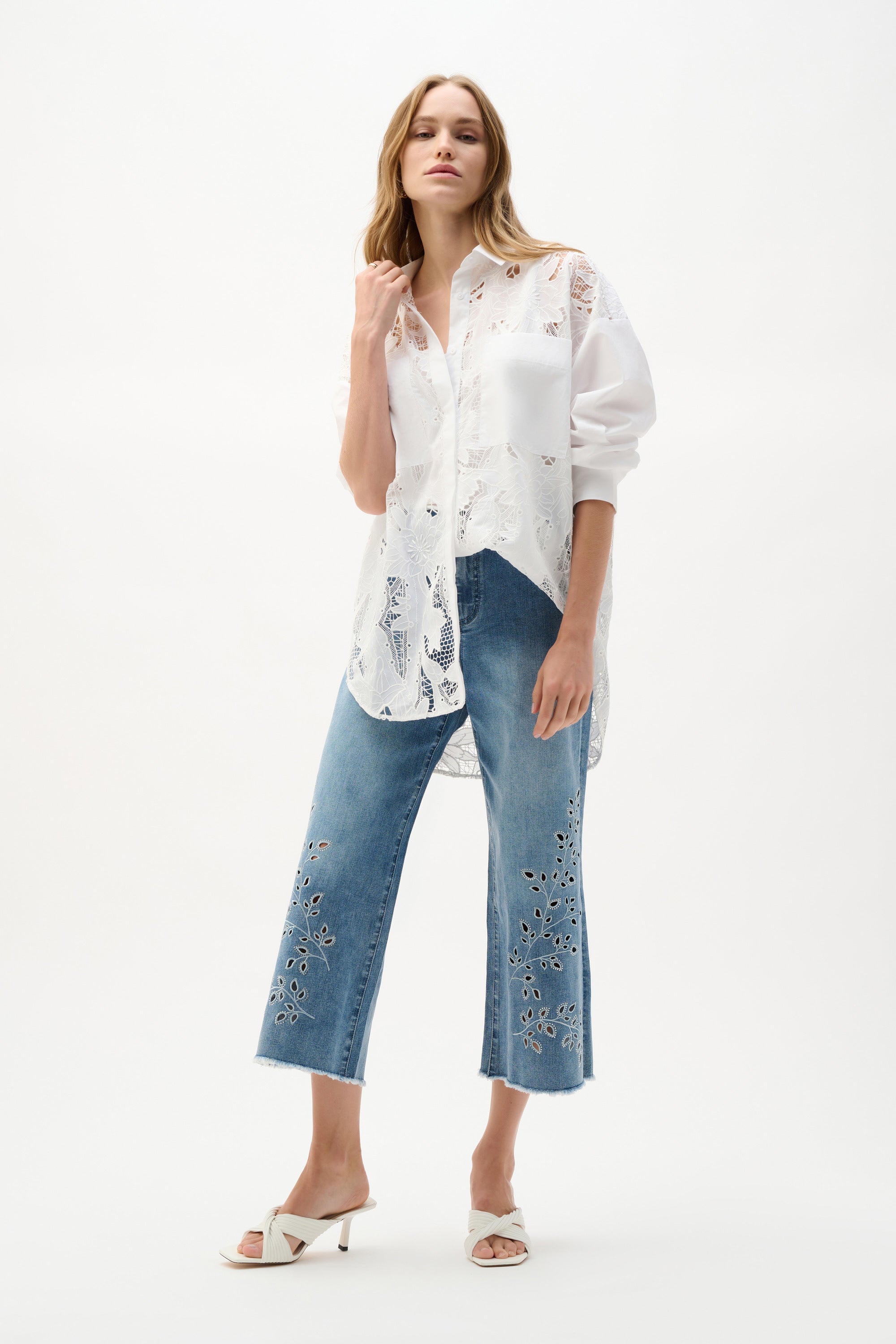 Joseph Ribkoff Cotton Lace Boxy Blouse With Embroidery-262952