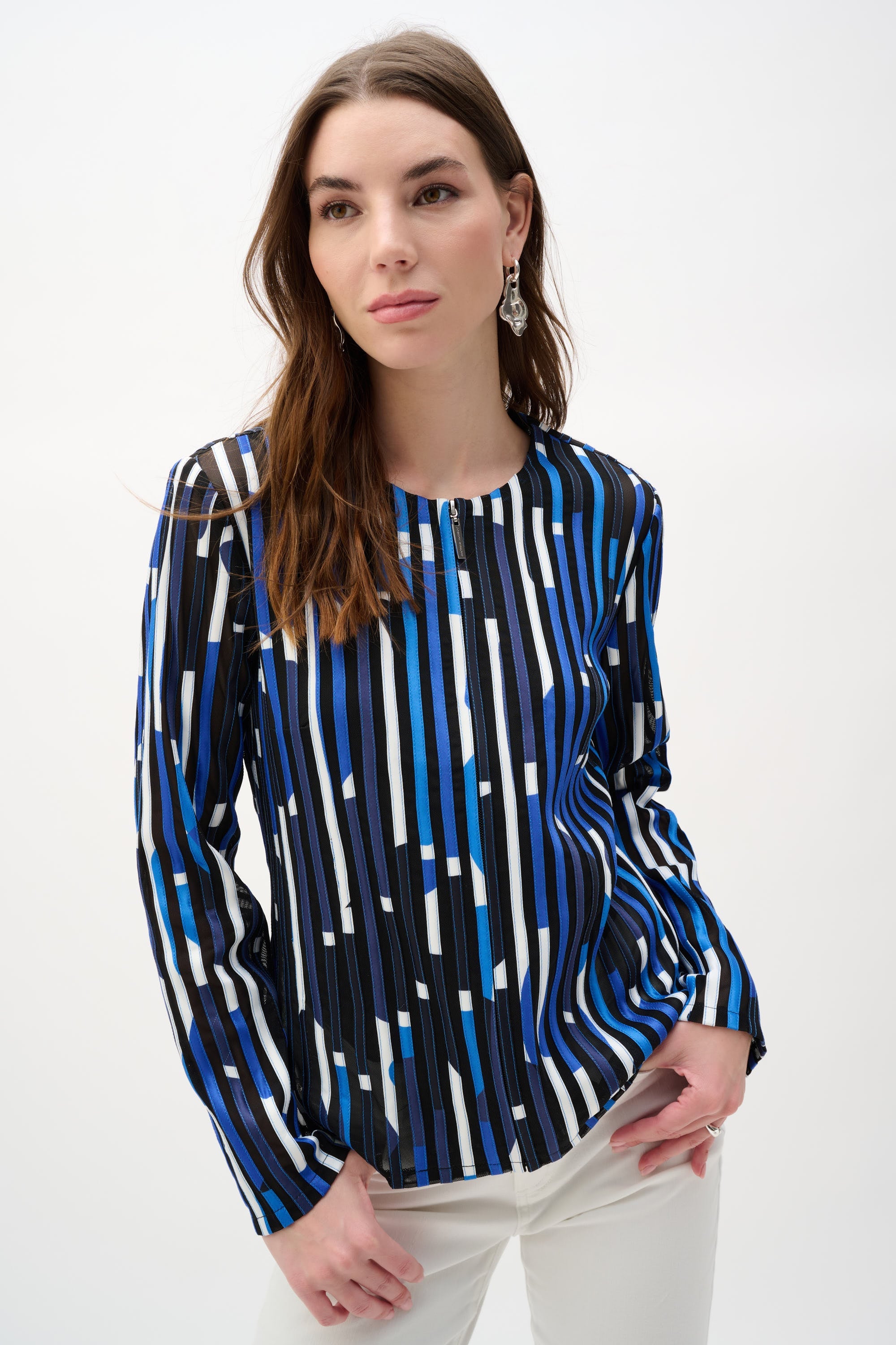 Mesh And Satin Geometric Print Fitted Jacket