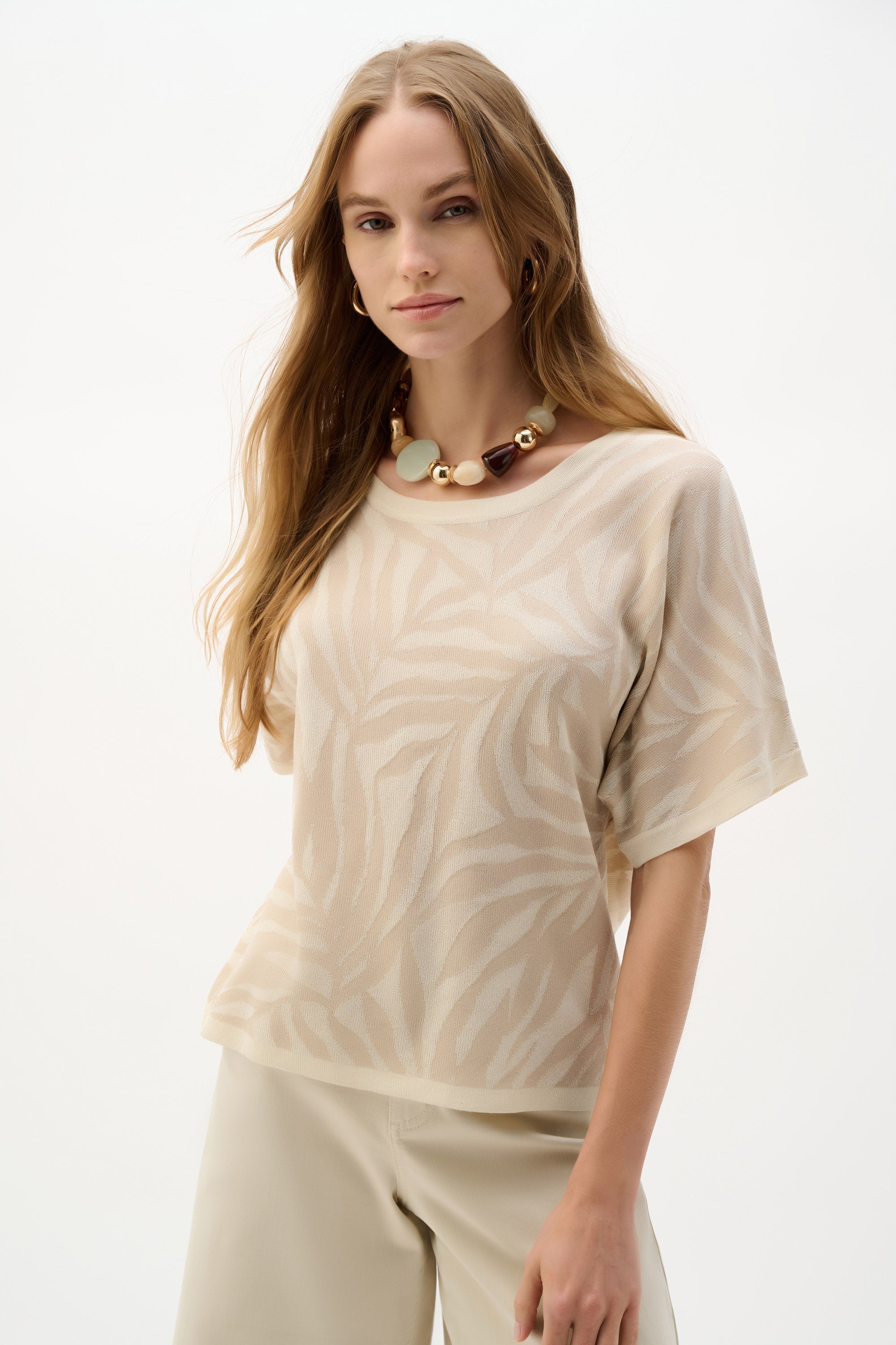 Viscose Jacquard Knit Tropical Print Sweater