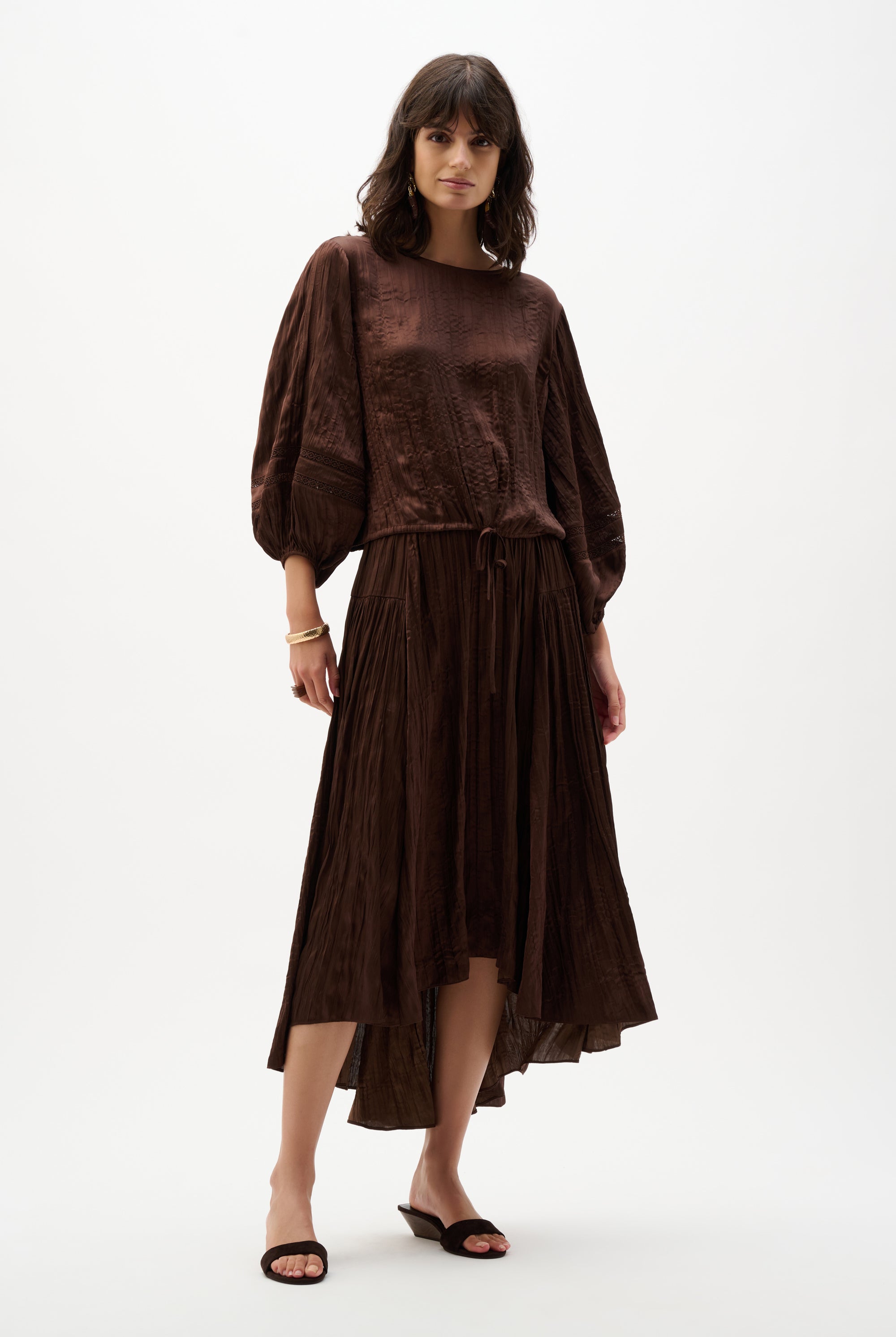 Pleated Satin Cocoon Top With Pleats