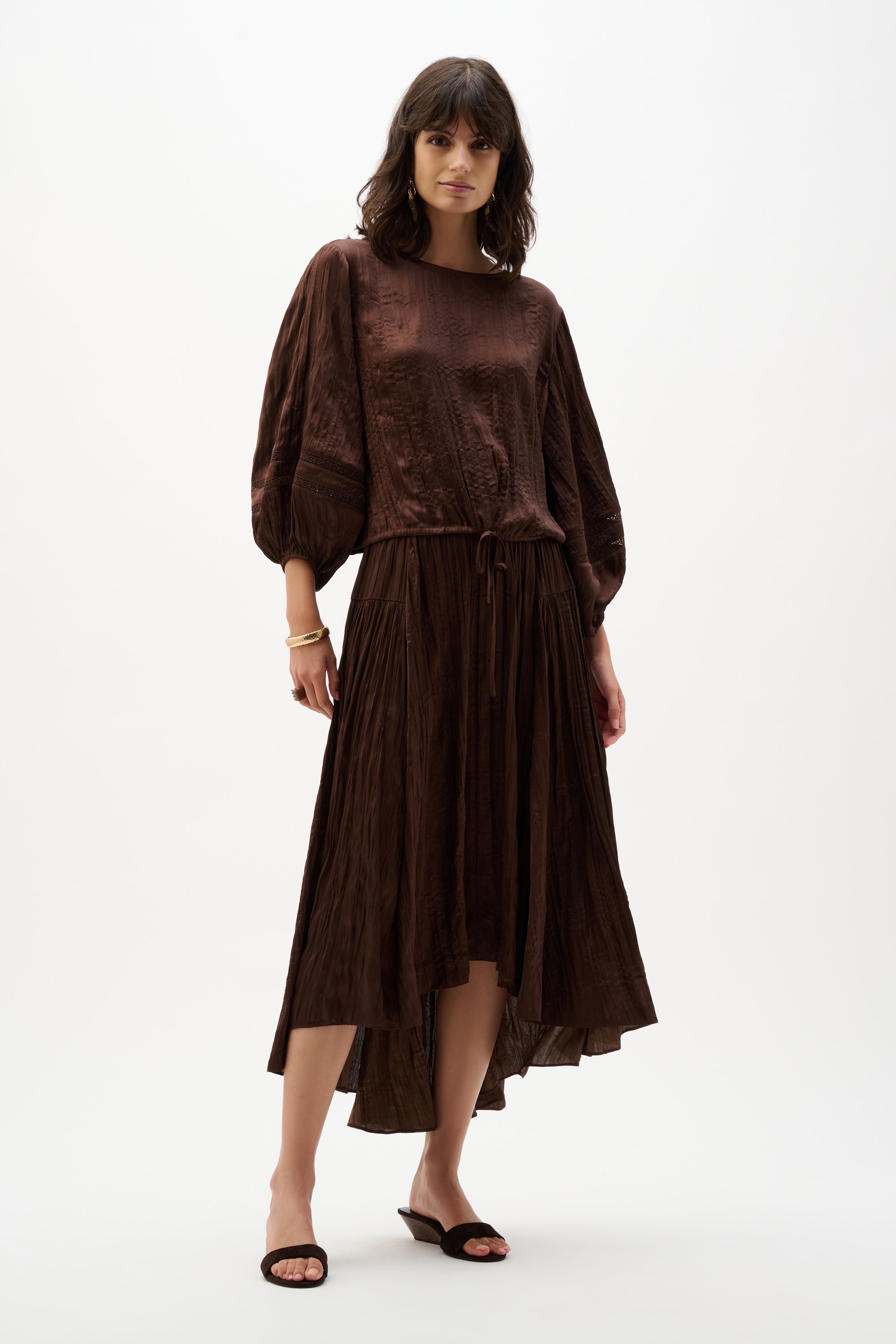 Pleated Satin Cocoon Top With Pleats