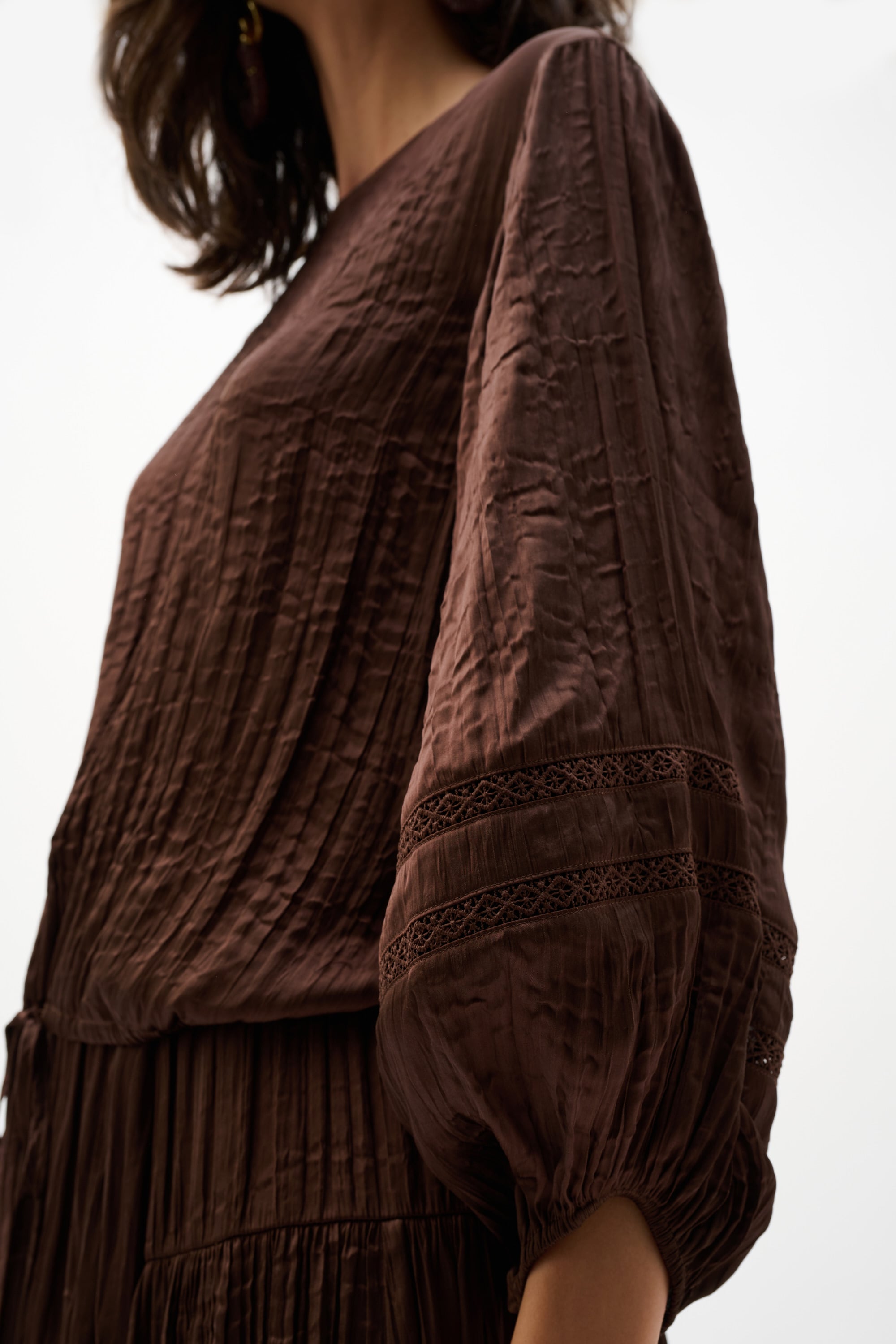 Pleated Satin Cocoon Top With Pleats