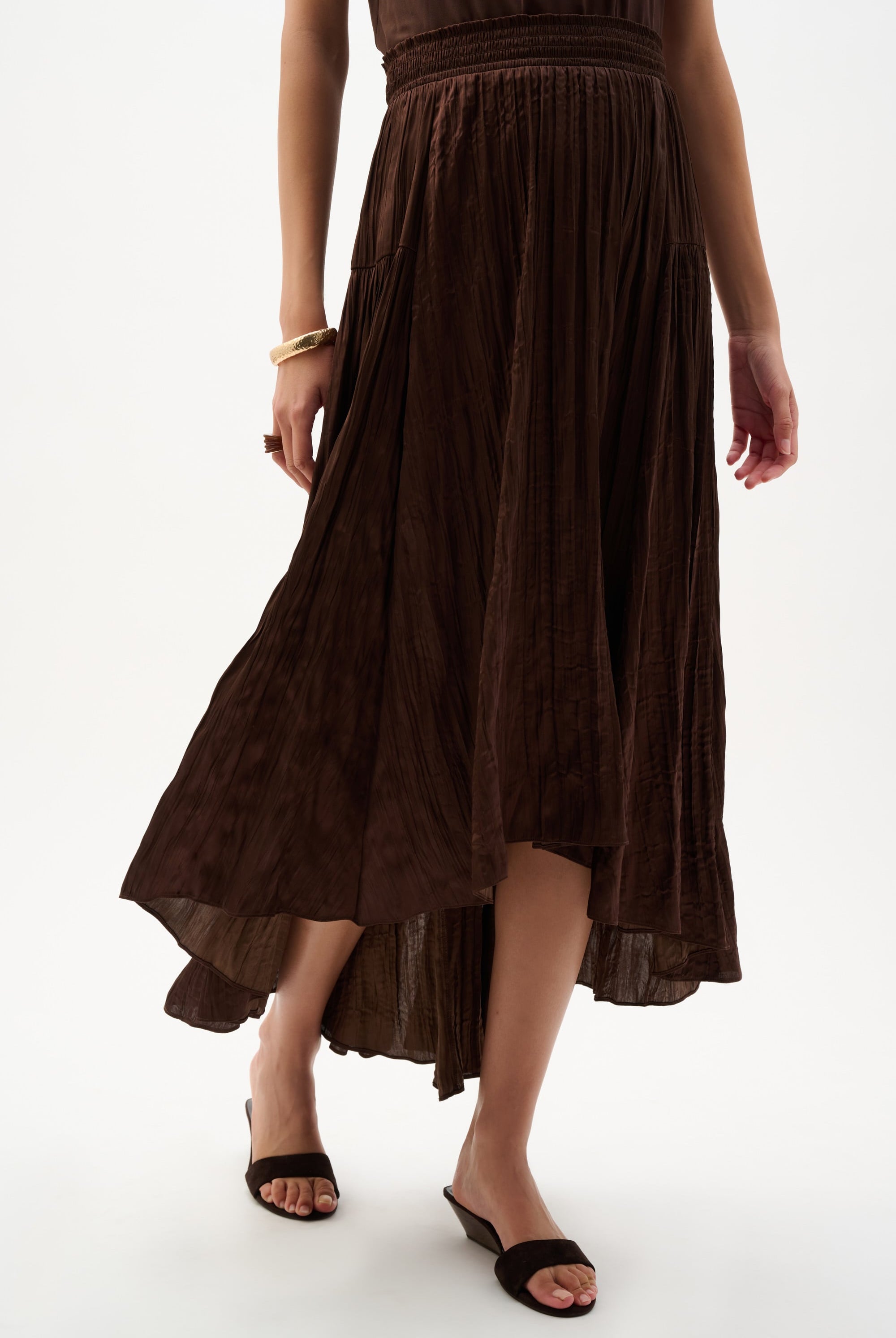 Pleated Satin Flare Skirt With Pleats