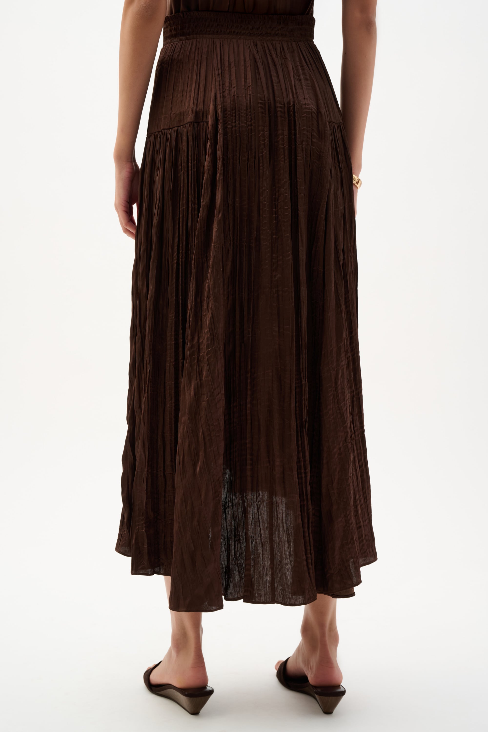 Pleated Satin Flare Skirt With Pleats