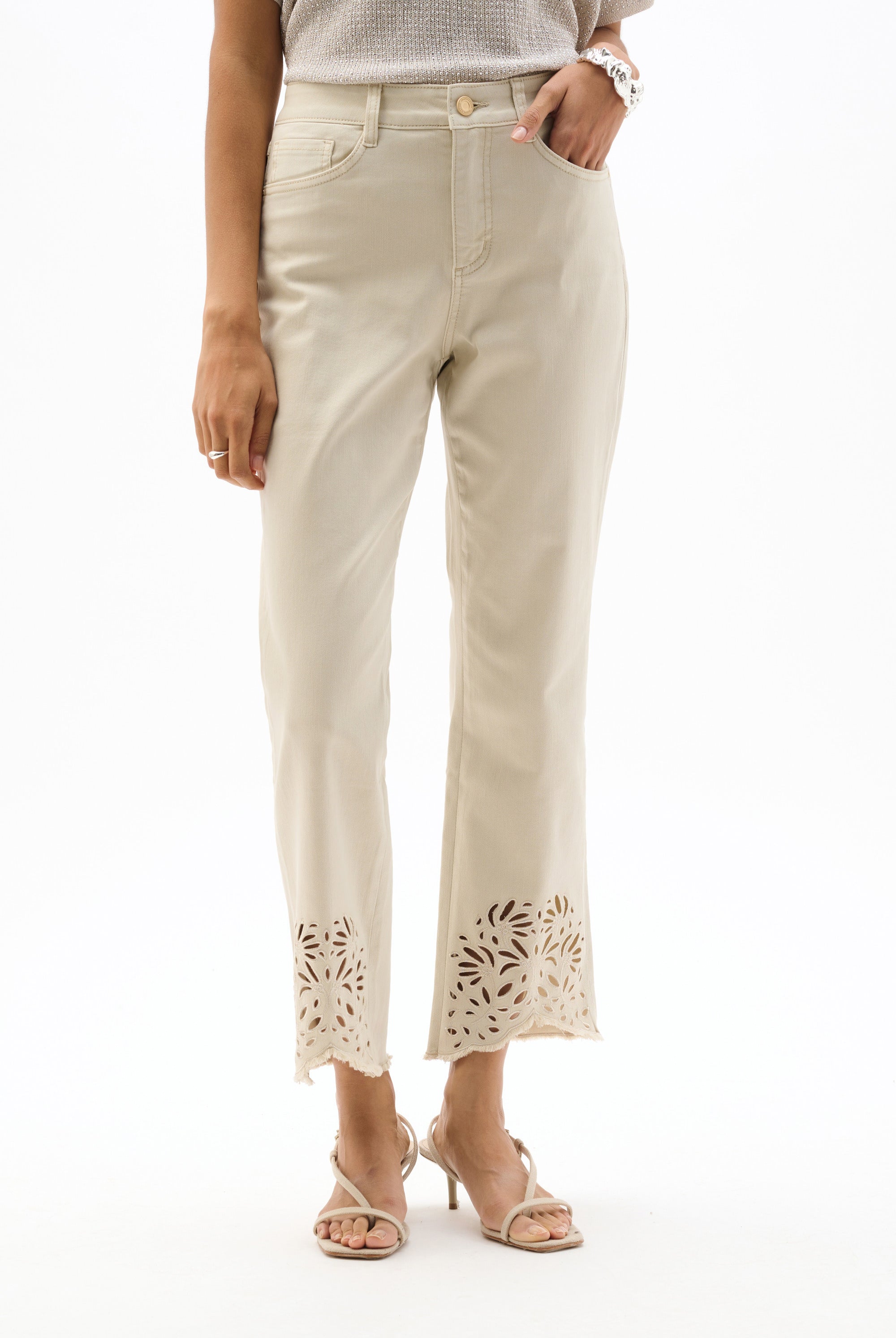Joseph Ribkoff Straight Jeans With Flower Embroidery | Unique Apparel USA