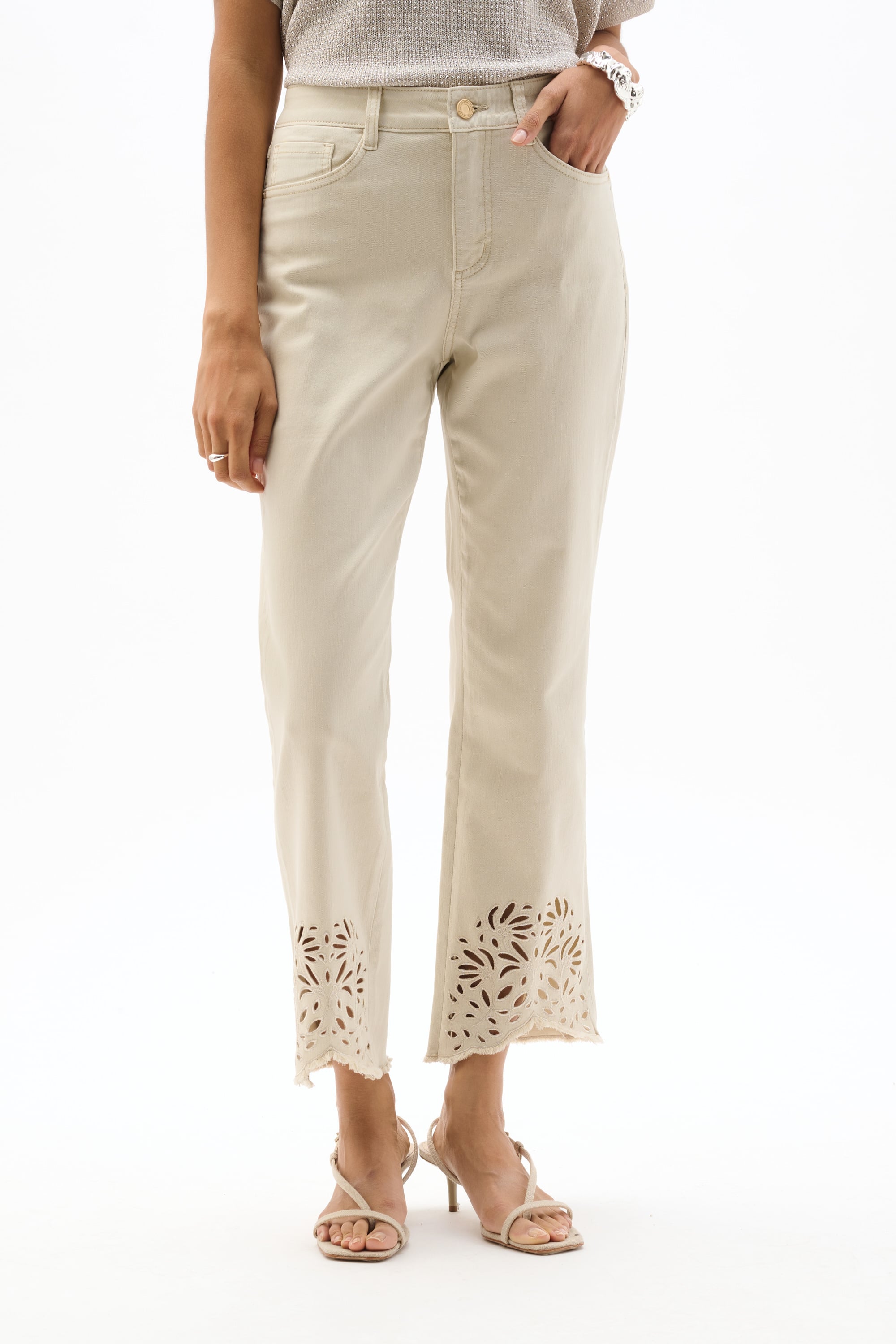 Repreve® Straight Jeans With Flower Embroidery