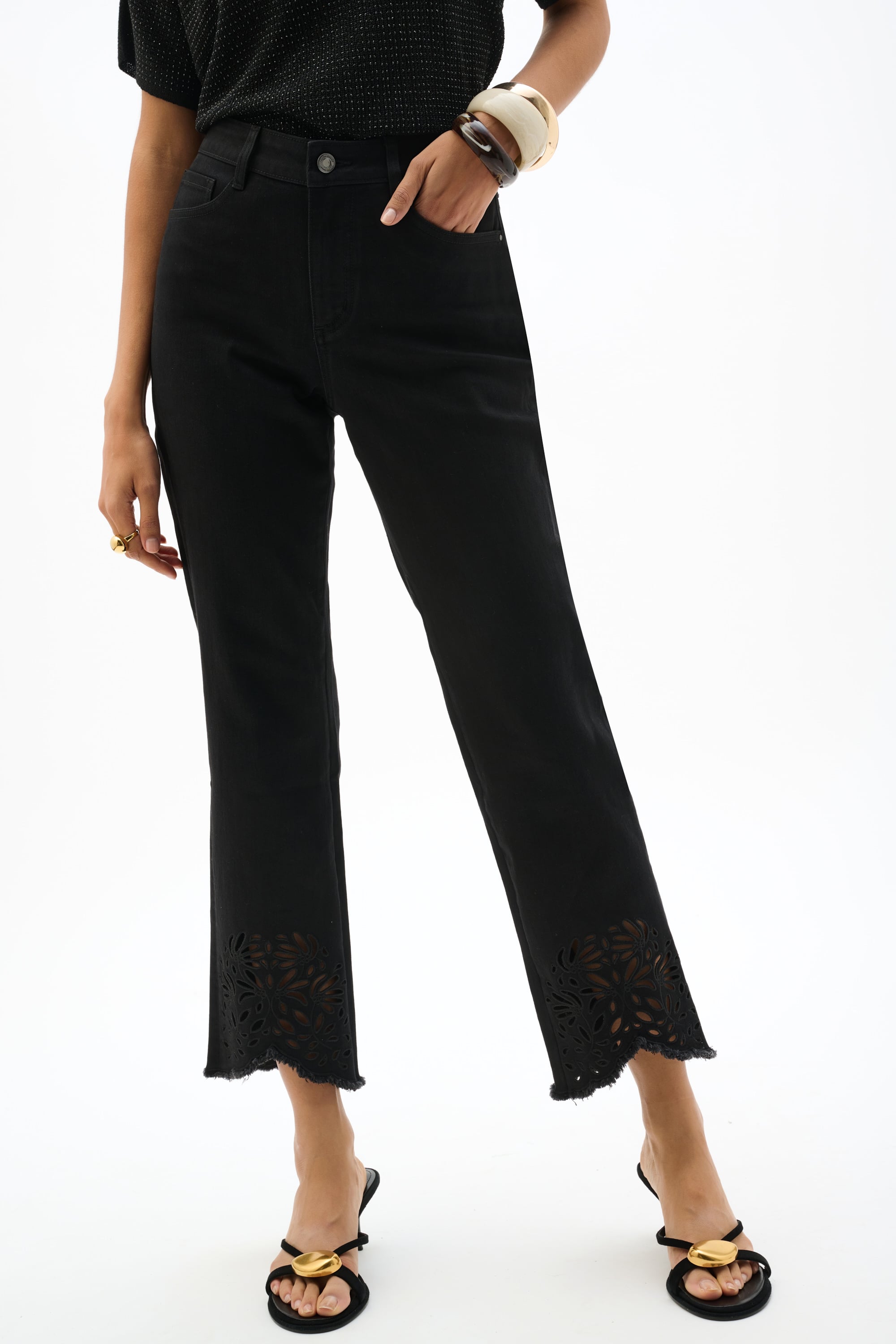 Repreve® Straight Jeans With Flower Embroidery