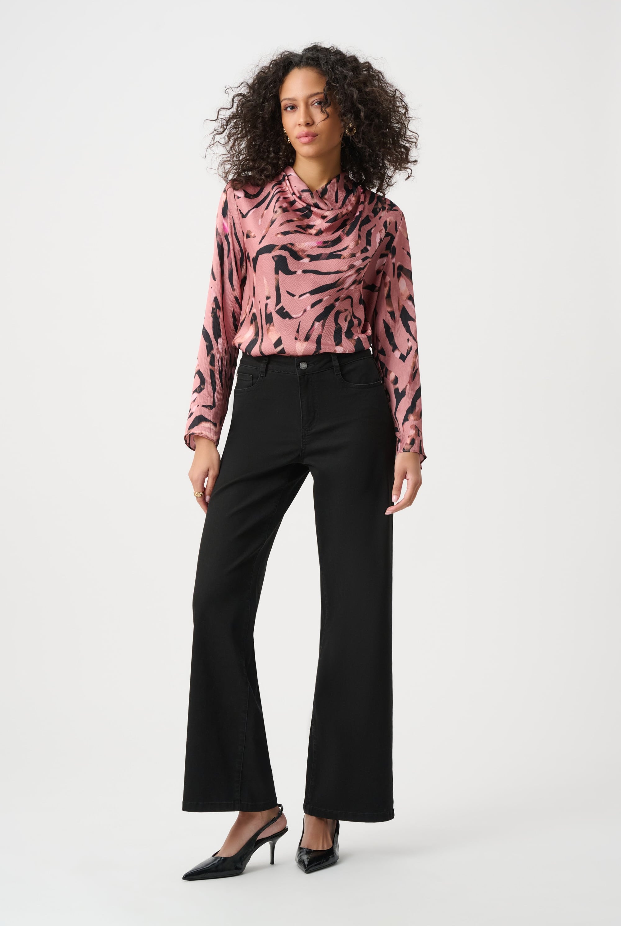 Textured Satin Animal-Print Cowl Top