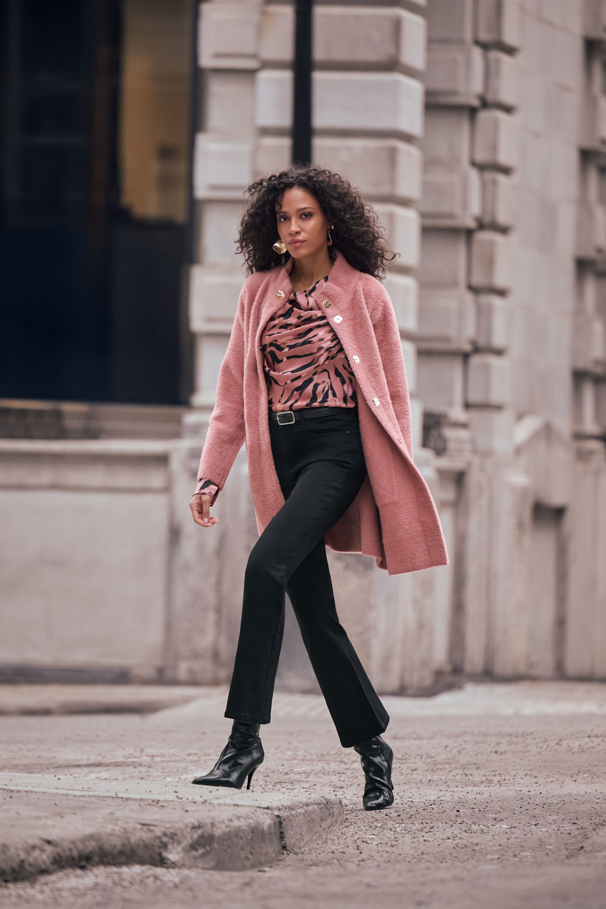 Textured Satin Animal-Print Cowl Top