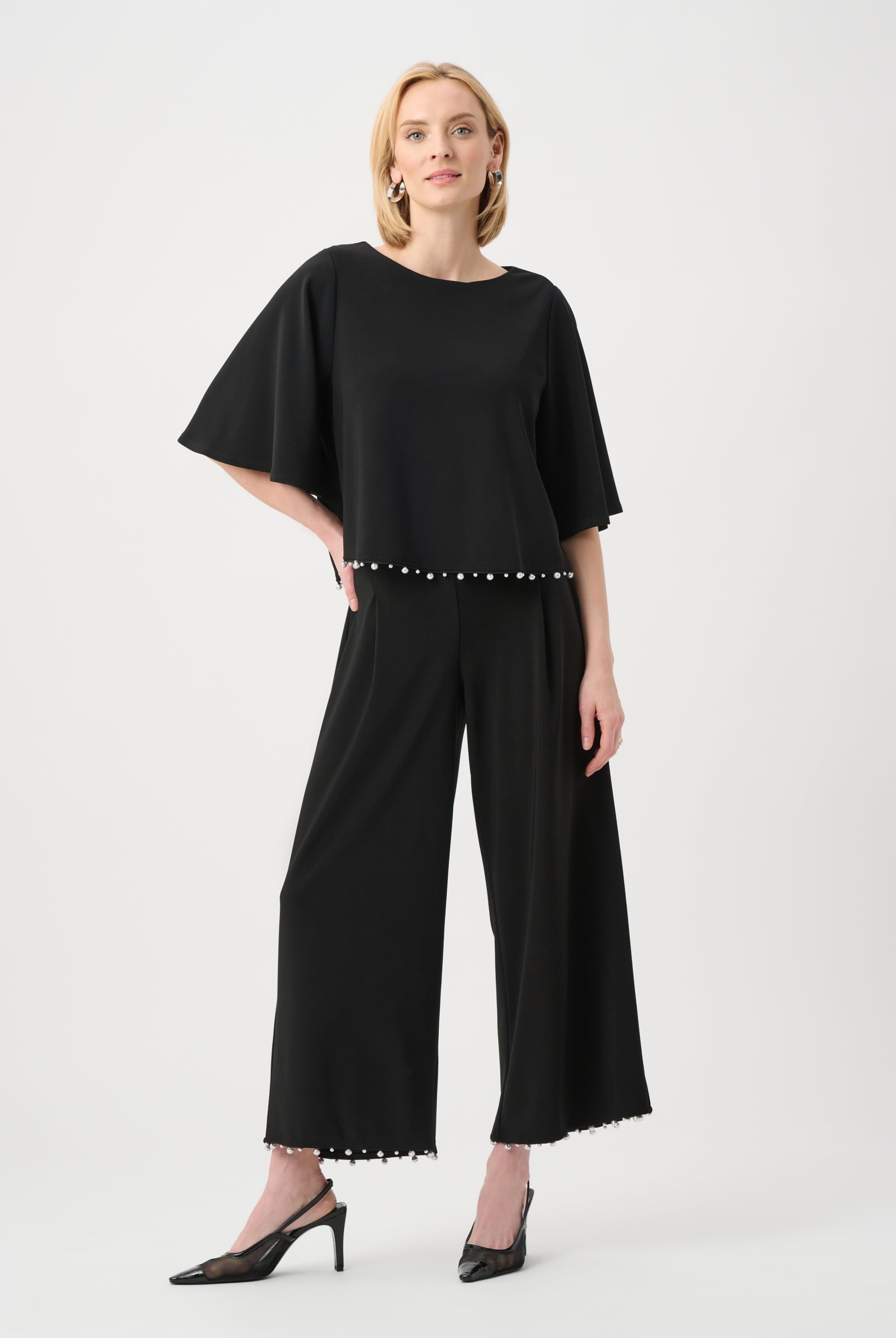 Silky Knit Pearl-Trim Culotte Pants