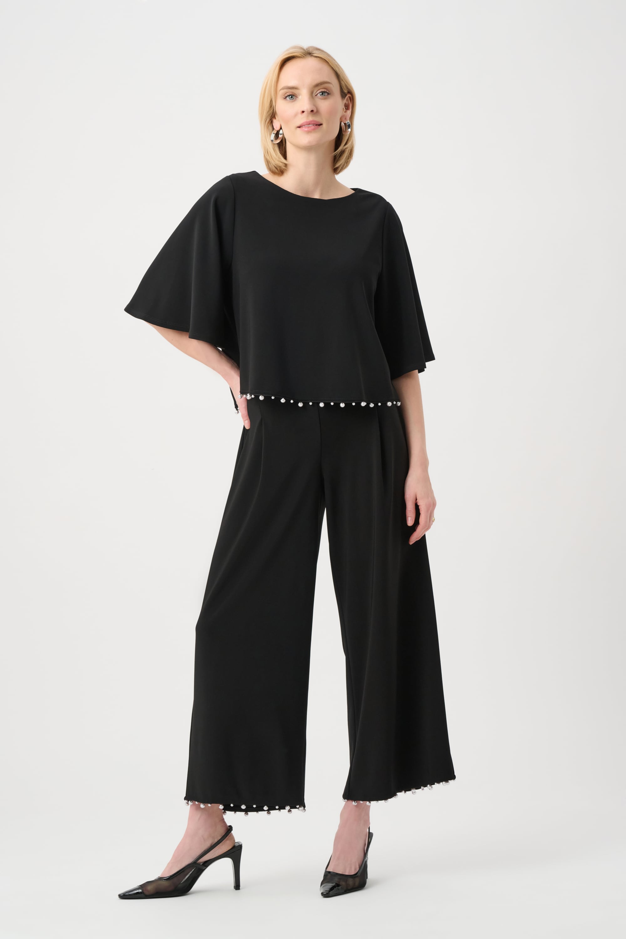 Silky Knit Pearl-Trim Culotte Pants