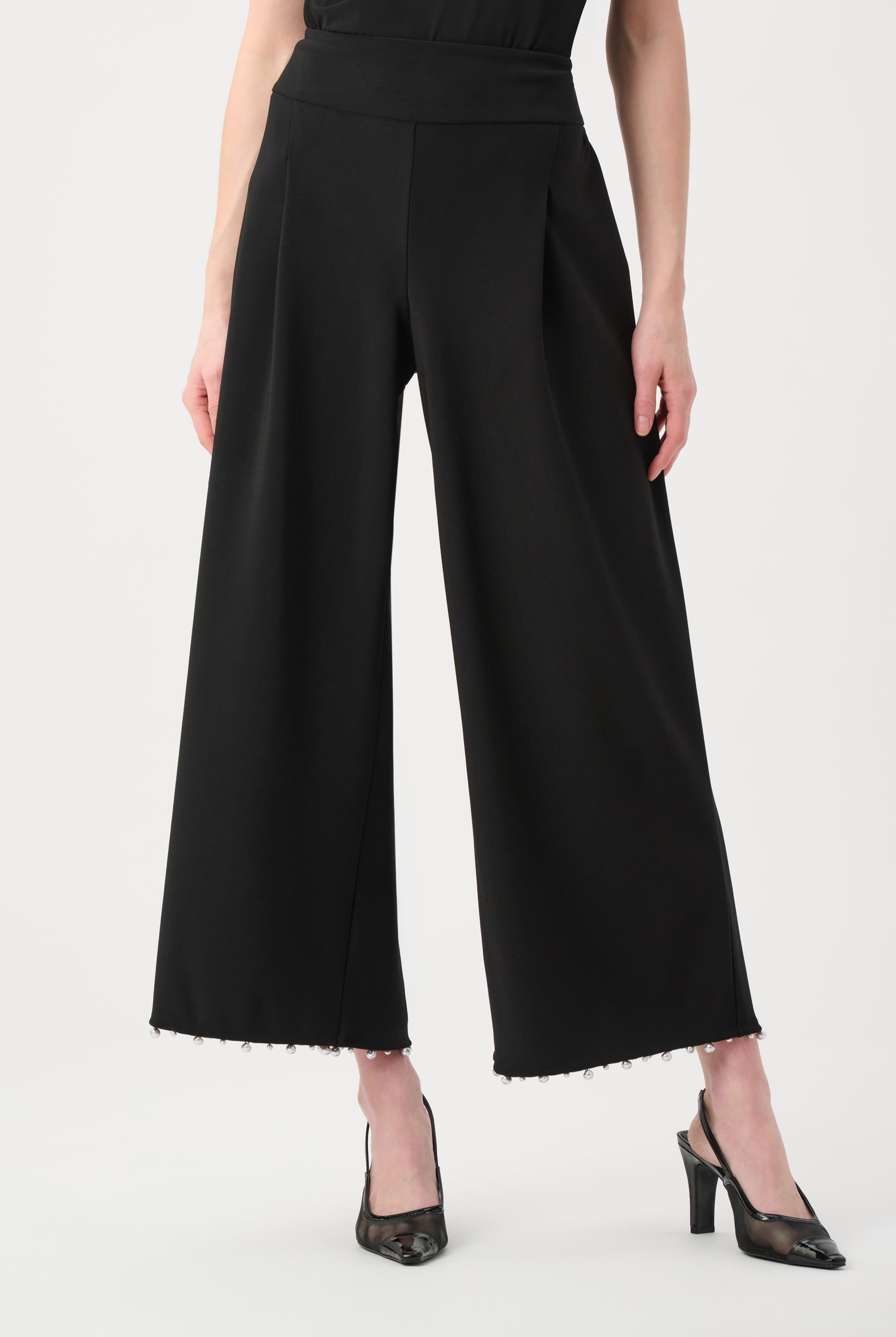 Silky Knit Pearl-Trim Culotte Pants