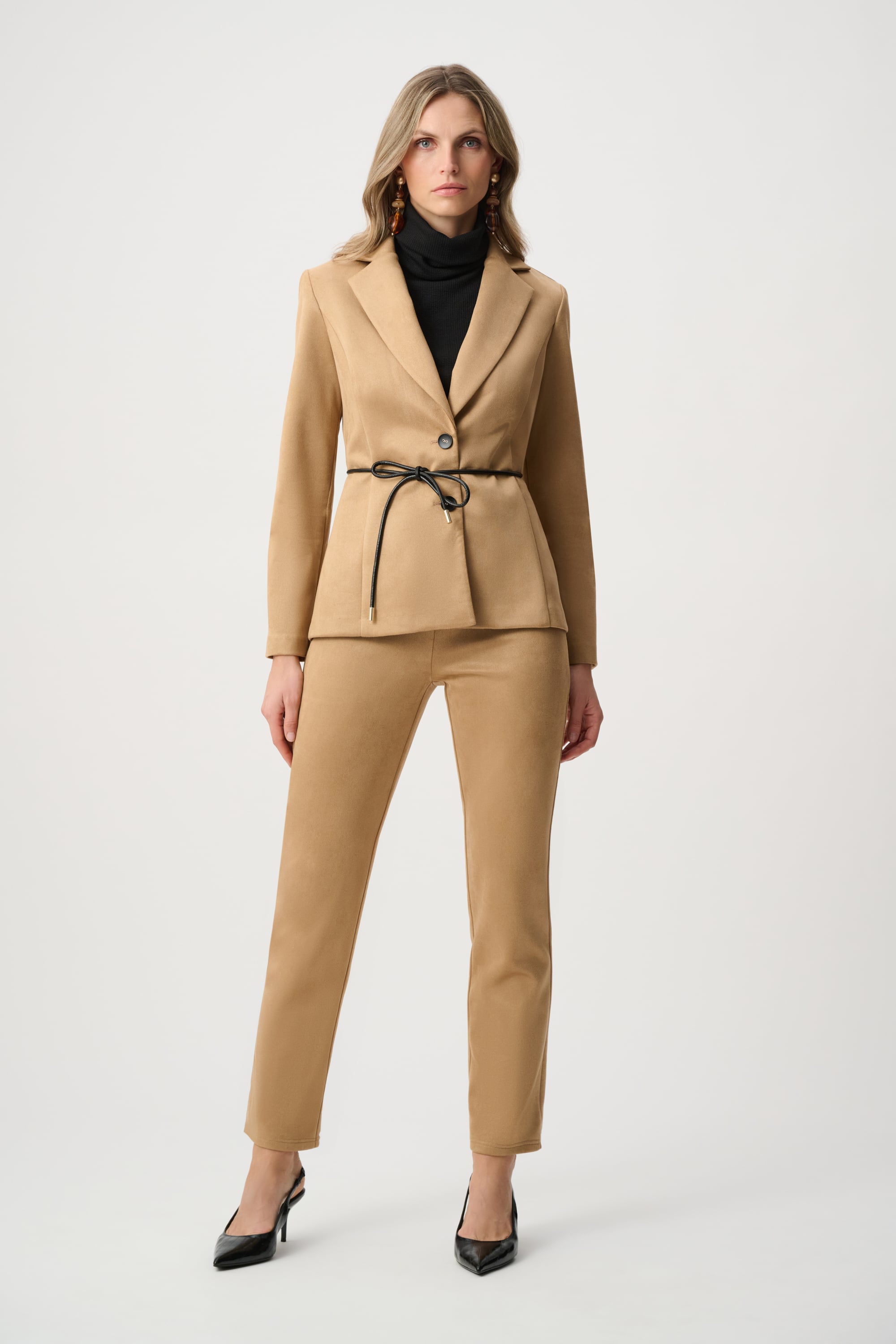 Scuba Suede Tie-Belt Blazer