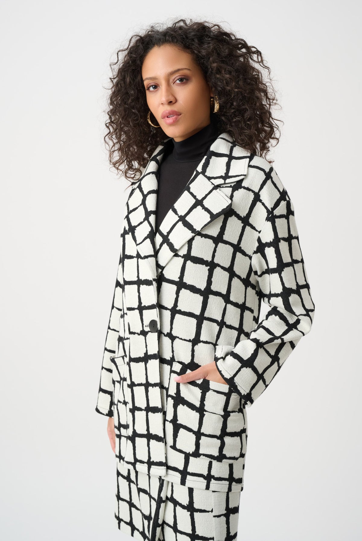 Joseph Ribkoff Abstract Jacquard Notched Collar Coat-263031