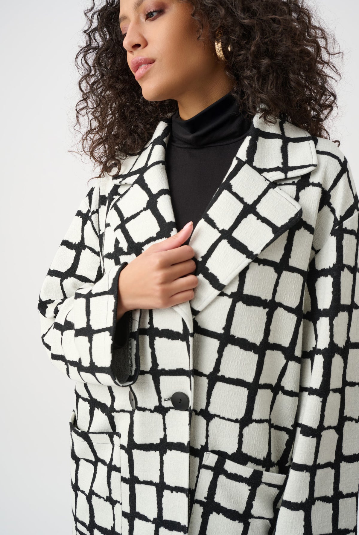Joseph Ribkoff Abstract Jacquard Notched Collar Coat-263031, view 2