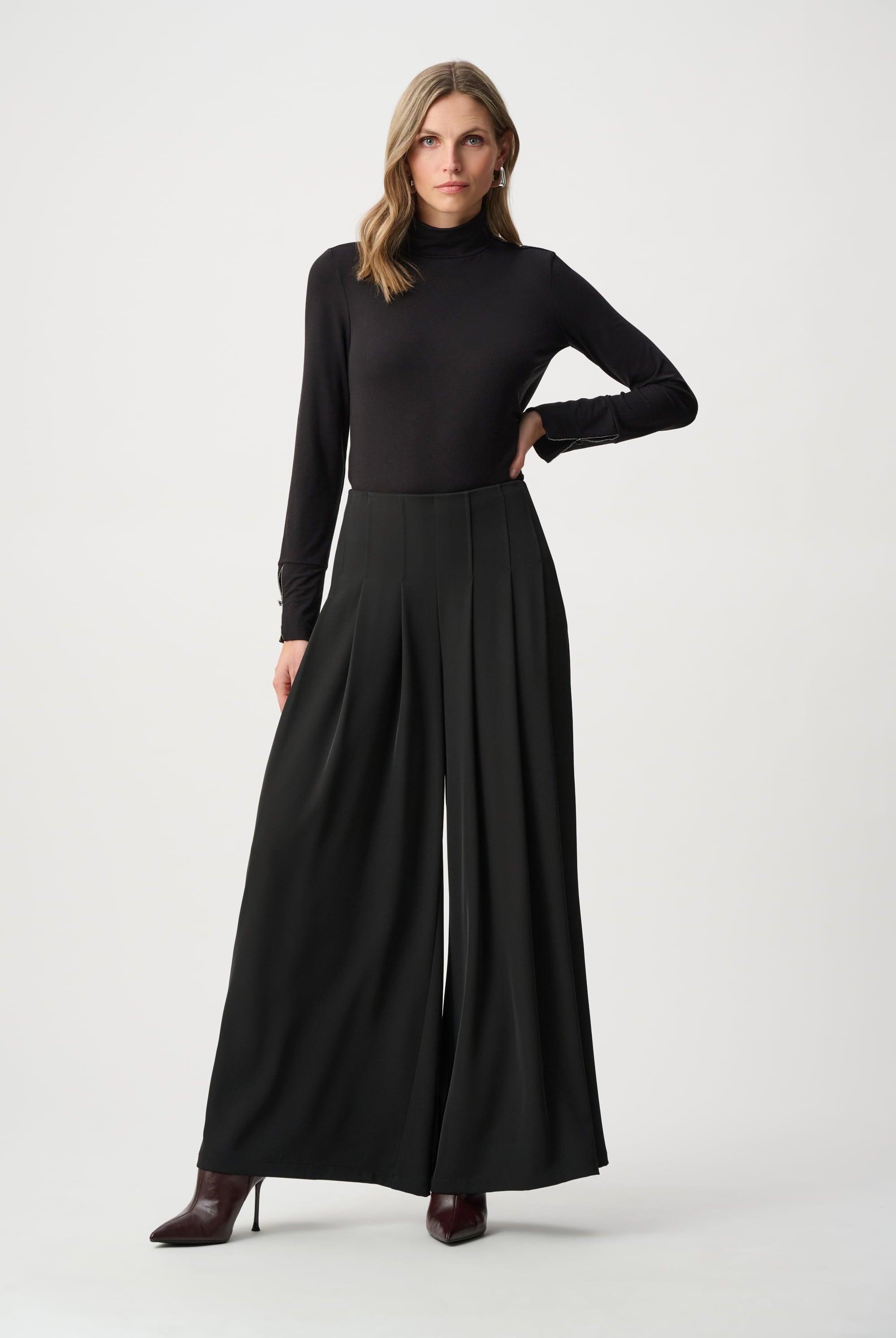 Woven Twill Wide-Leg Pants