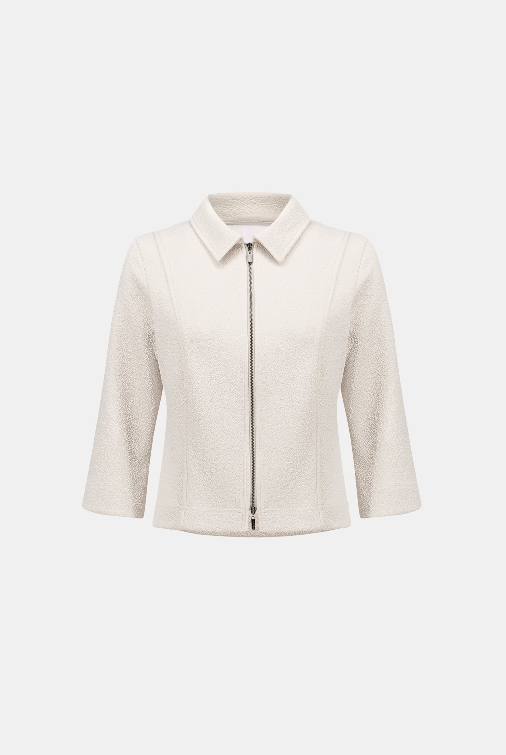 Textured Knit Jacquard Boxy Jacket With Shirt Collar
