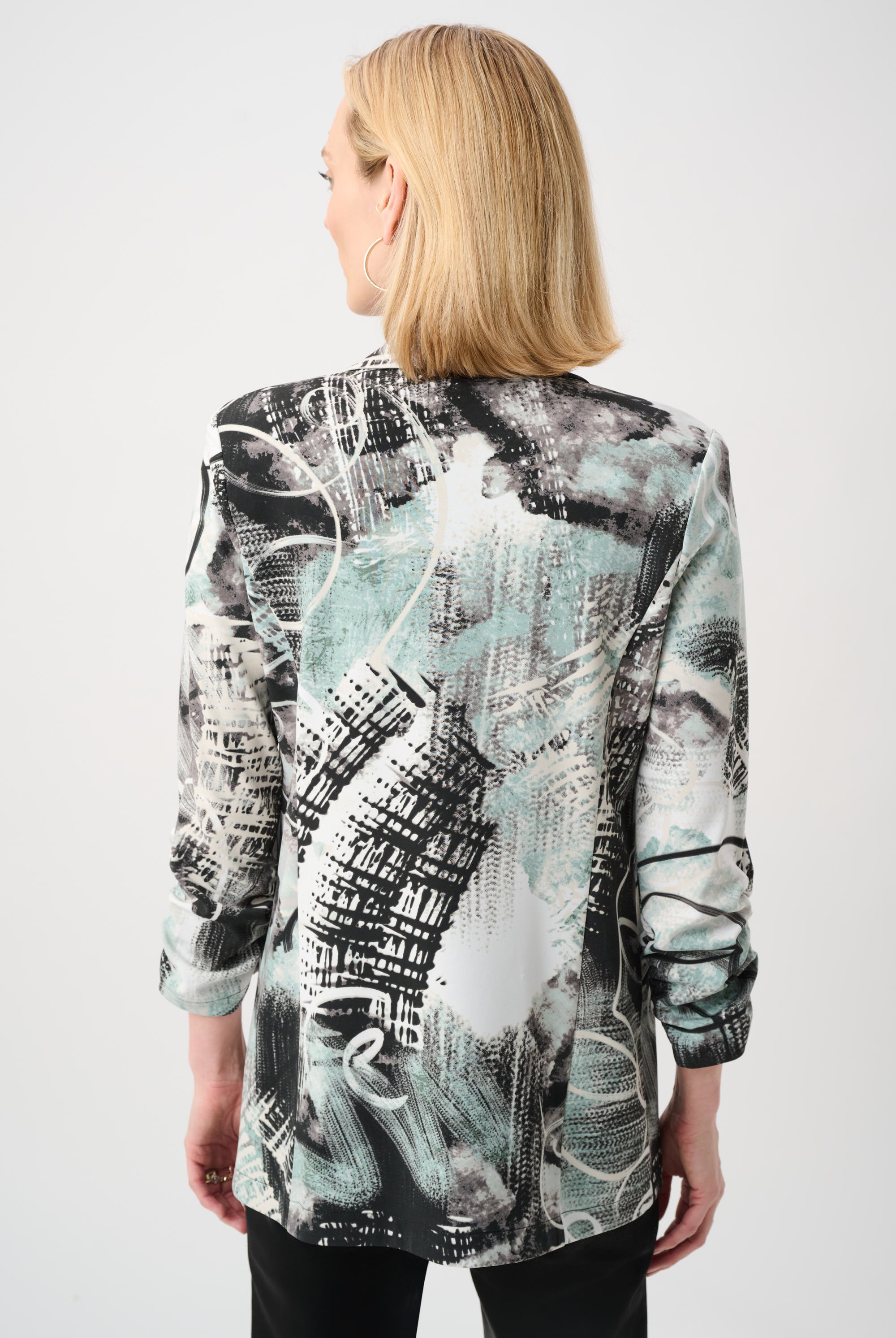 Silky Knit Abstract Print Straight Blazer