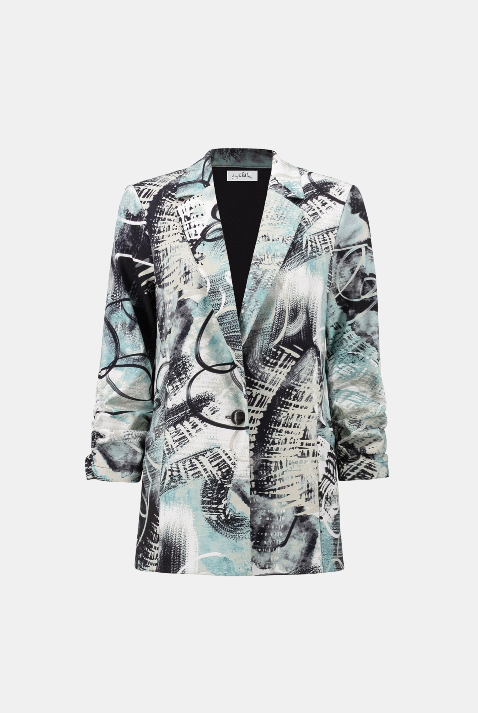 Silky Knit Abstract Print Straight Blazer